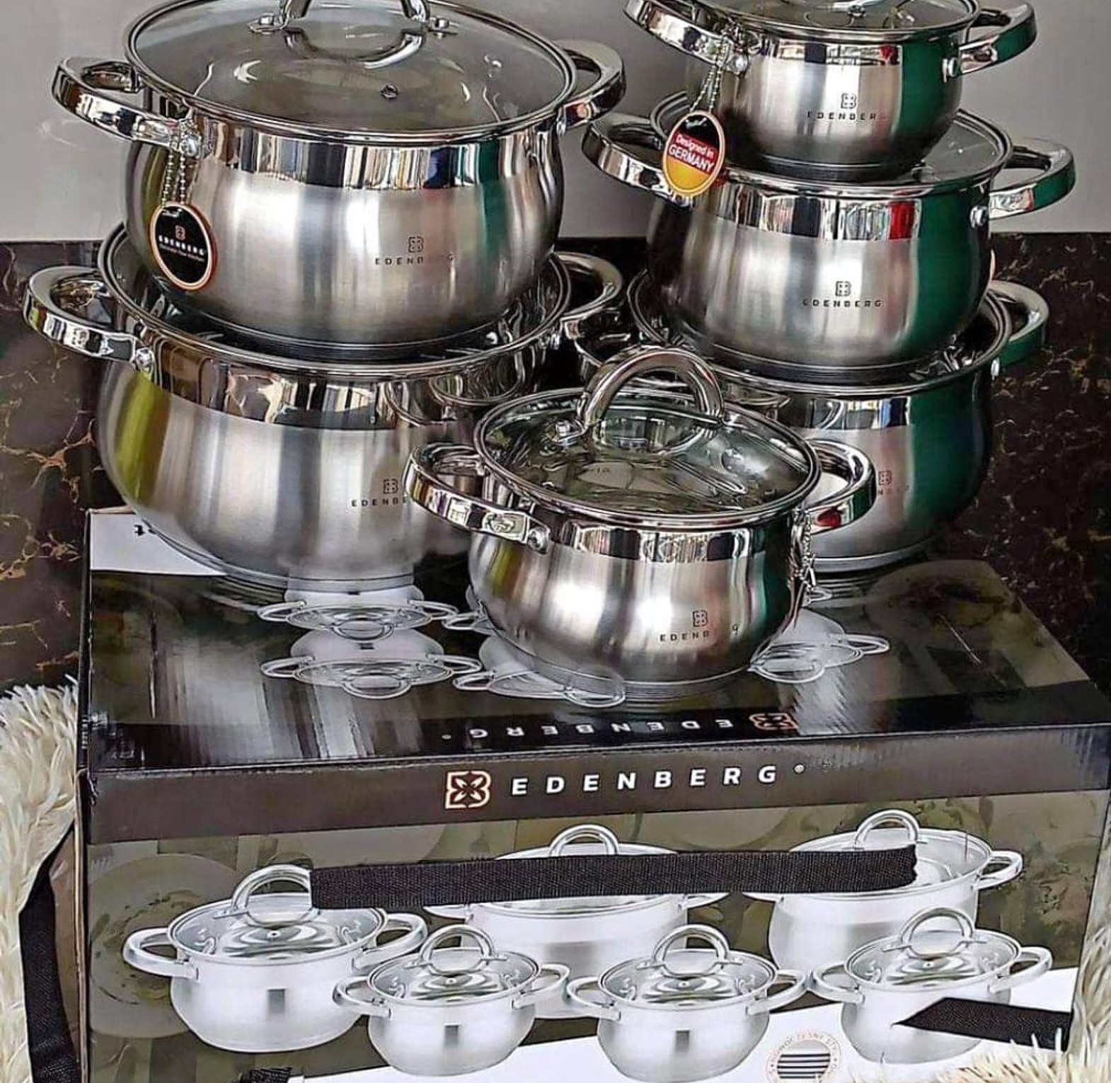  Edenberg 12-piece stainless steel cookware set.  image