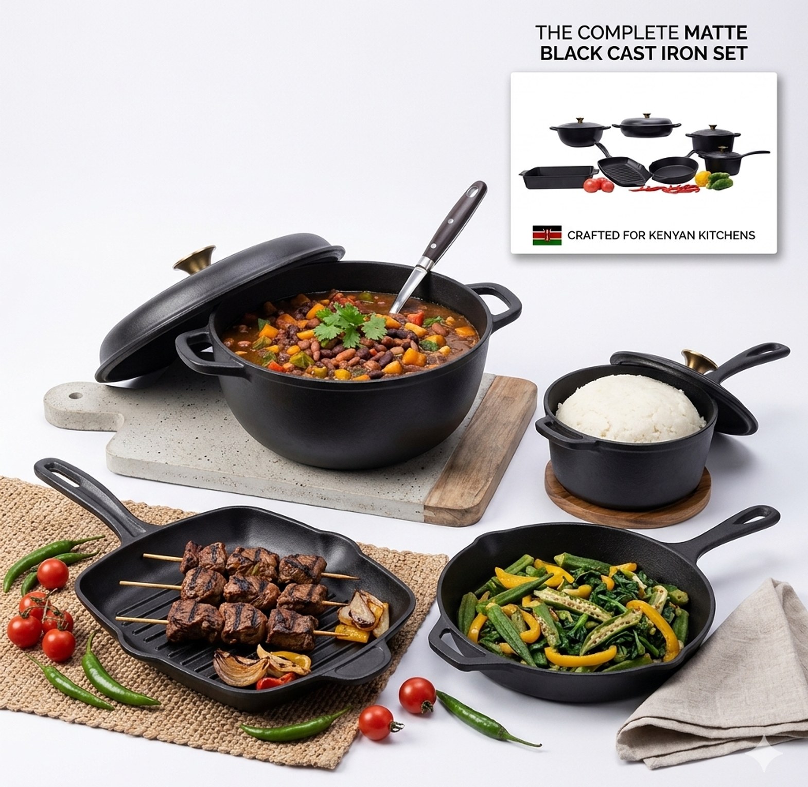 11-Piece Heavy Duty Enamel Cast Iron Cookware Set with 4 Lids, Non-Stick Induction Friendly Pots & Grill Pan image