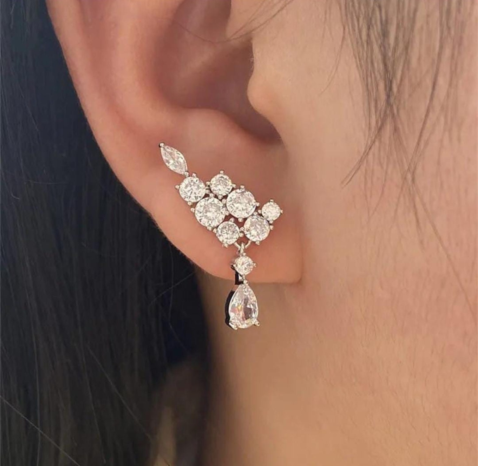 Cubic Zirconia cluster drop earring image