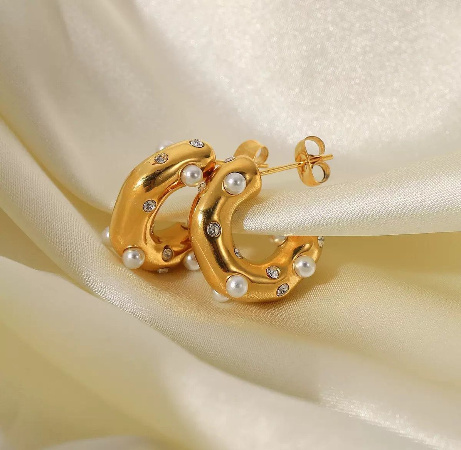 Cosmic Cubic Zirconia and Pearl Hoop Earrings image