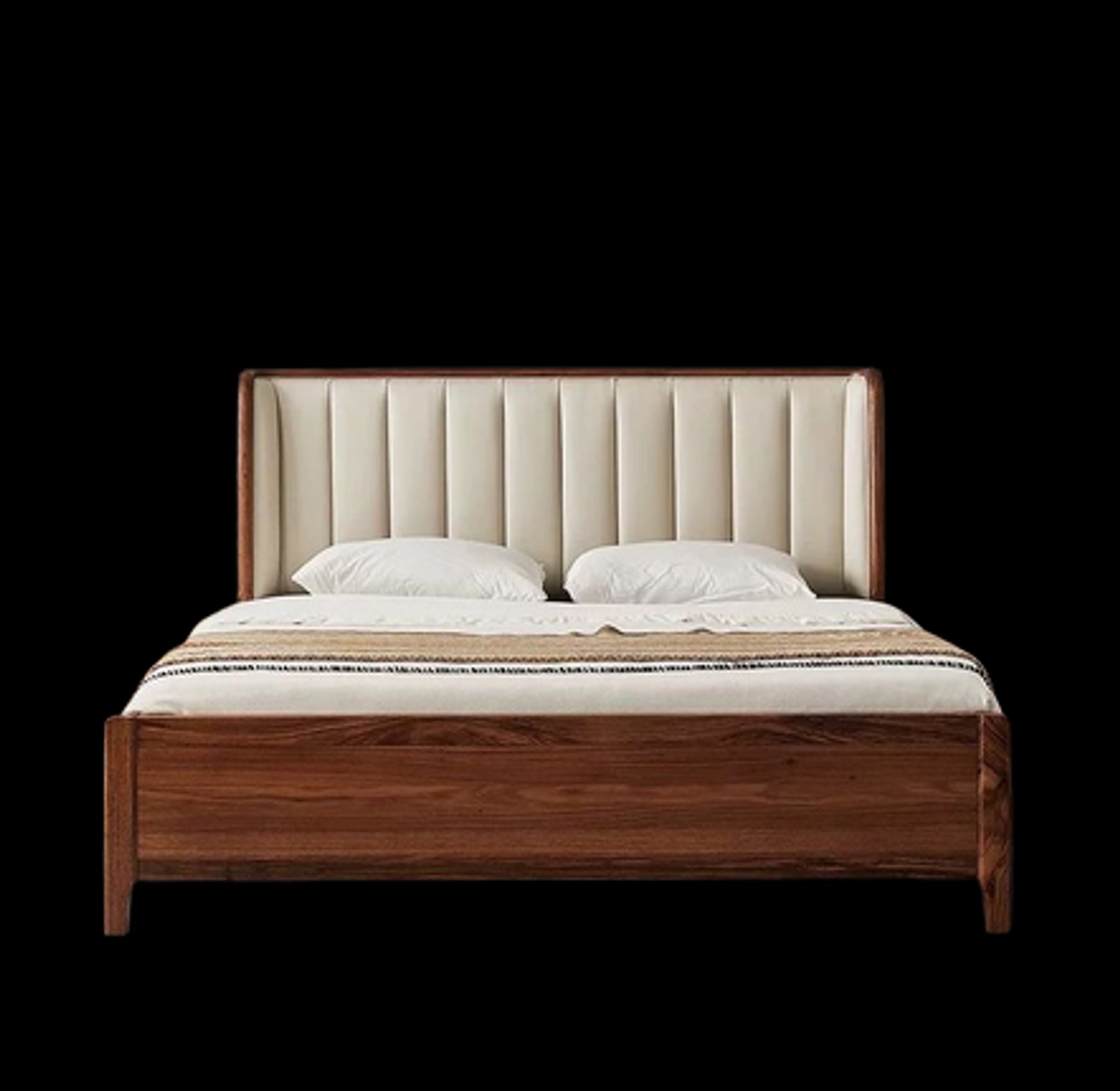 Classic Wood Bed with Padded Headboard image