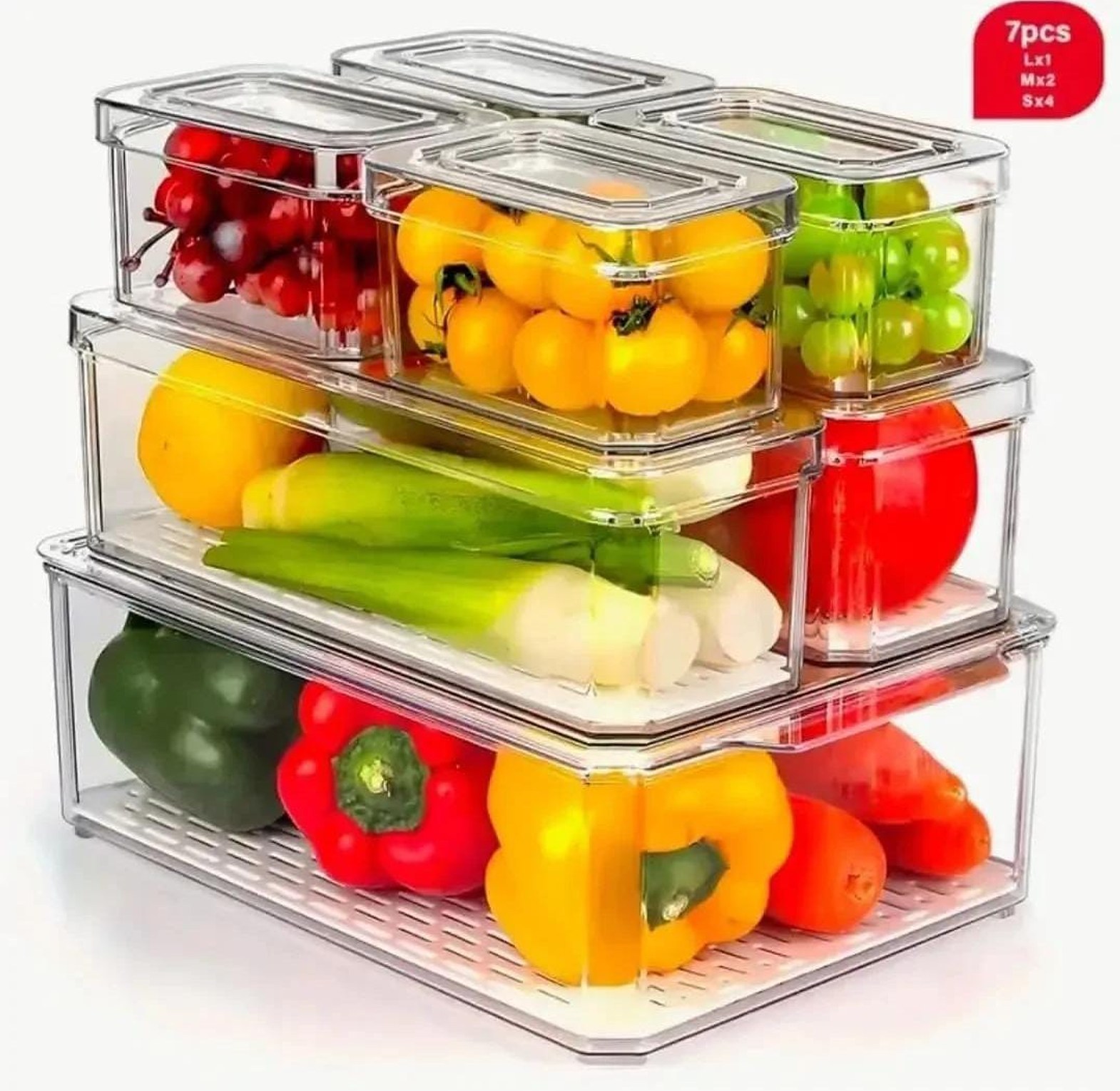 7 pcs BPA-Free Stackable acrylic Fridge Organizer with Lids  image