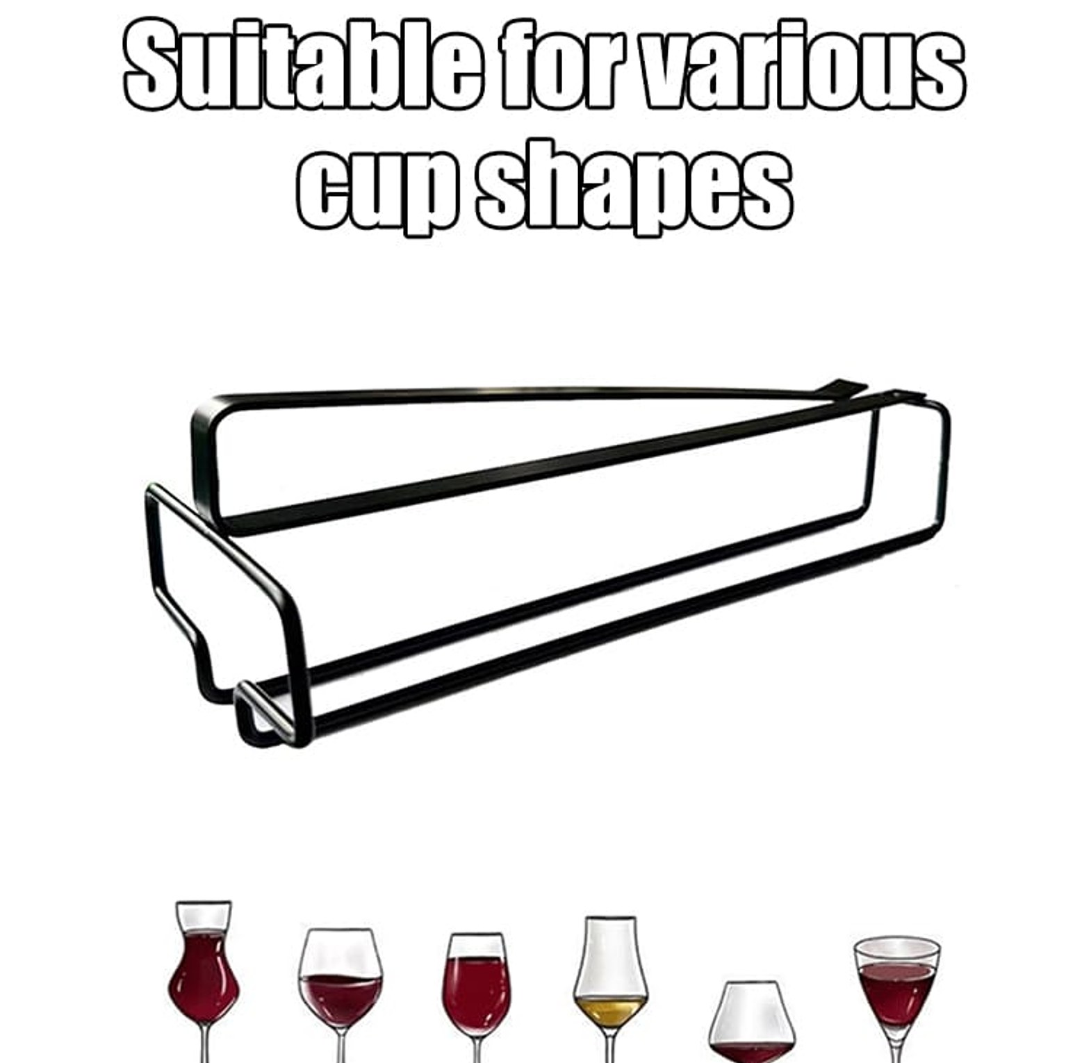 Non perforated inverted iron hanging high footed red wine cup holder image