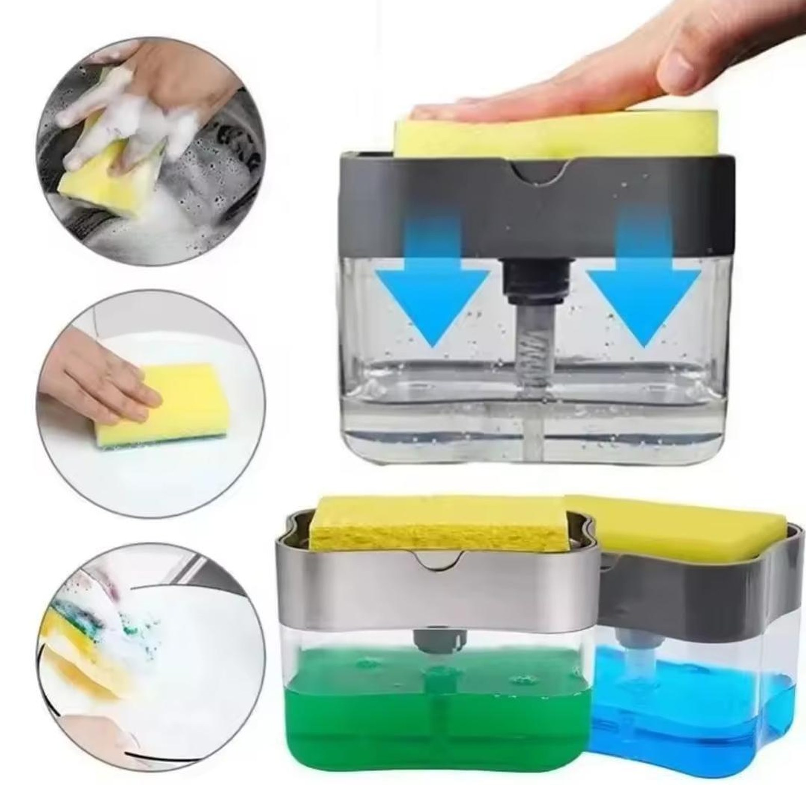 2-in-1 Dishwashing Liquid Soap Dispenser Pump and Sponge Holder Organizer – Kitchen Sink Countertop Space Saver image