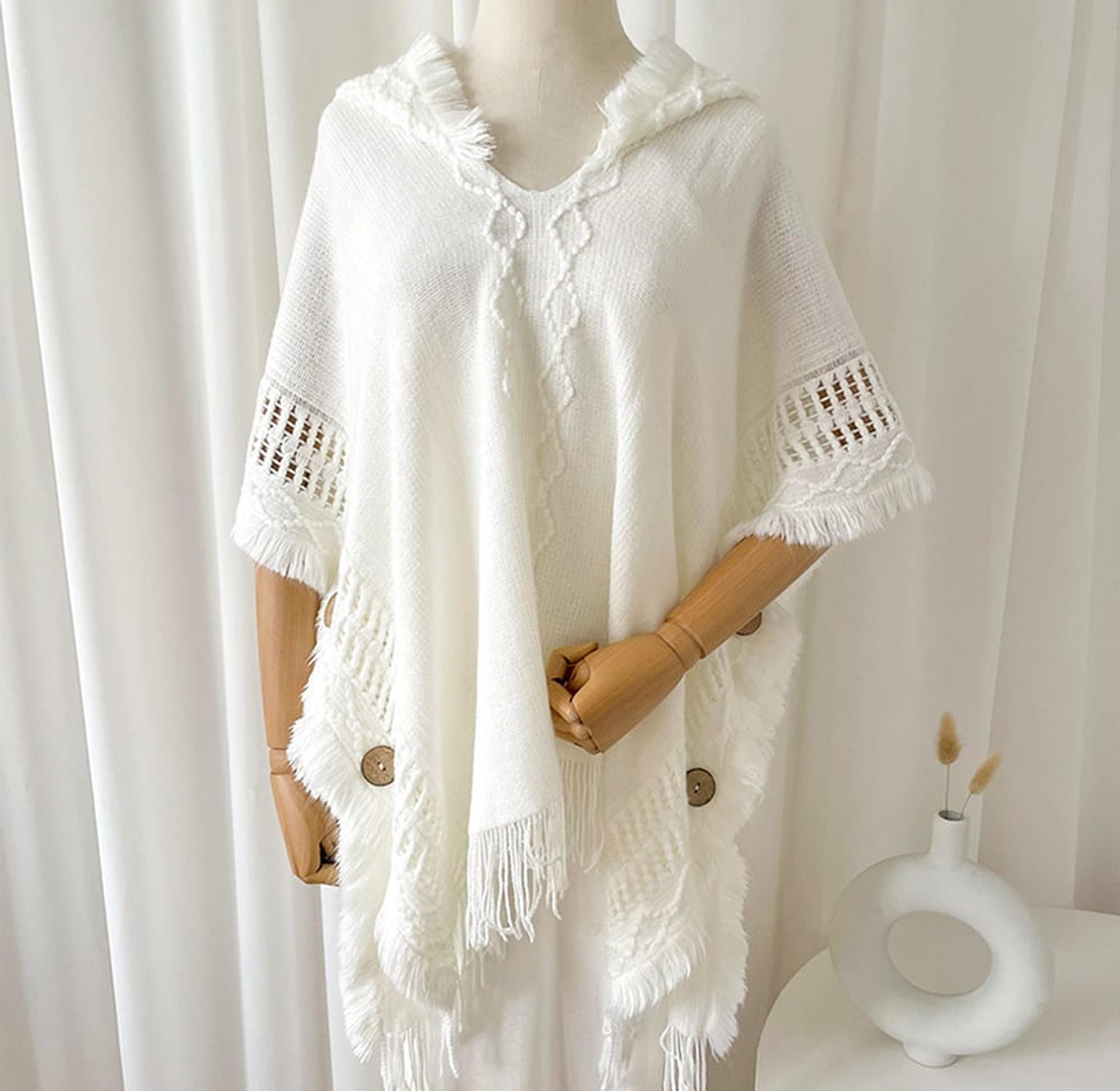 Women Knitted Hooded Shawl Herringbone Pattern  image