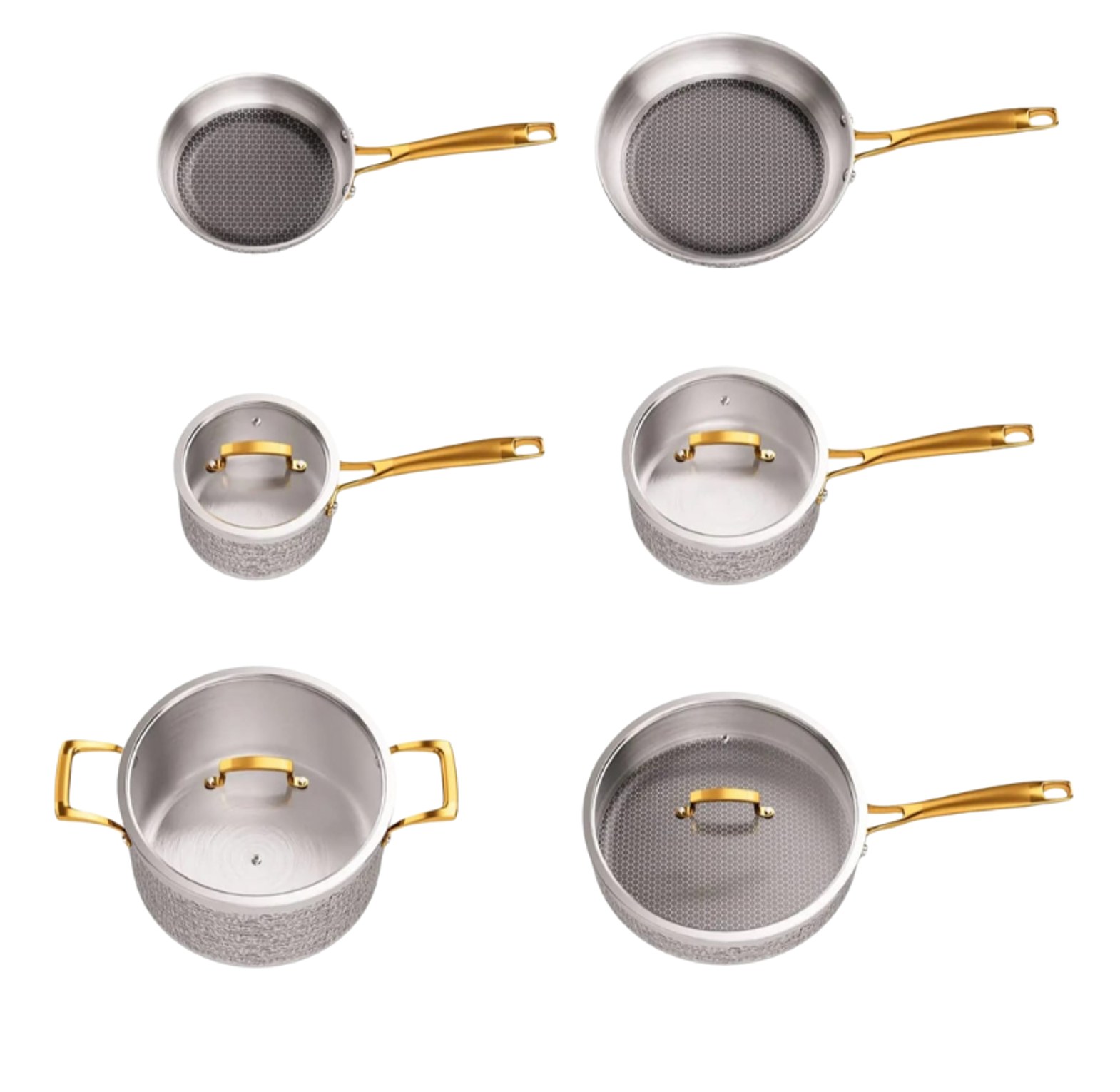 10-Piece Premium Triple-Ply Hammered Stainless Steel Cookware Set with Gold Accents image