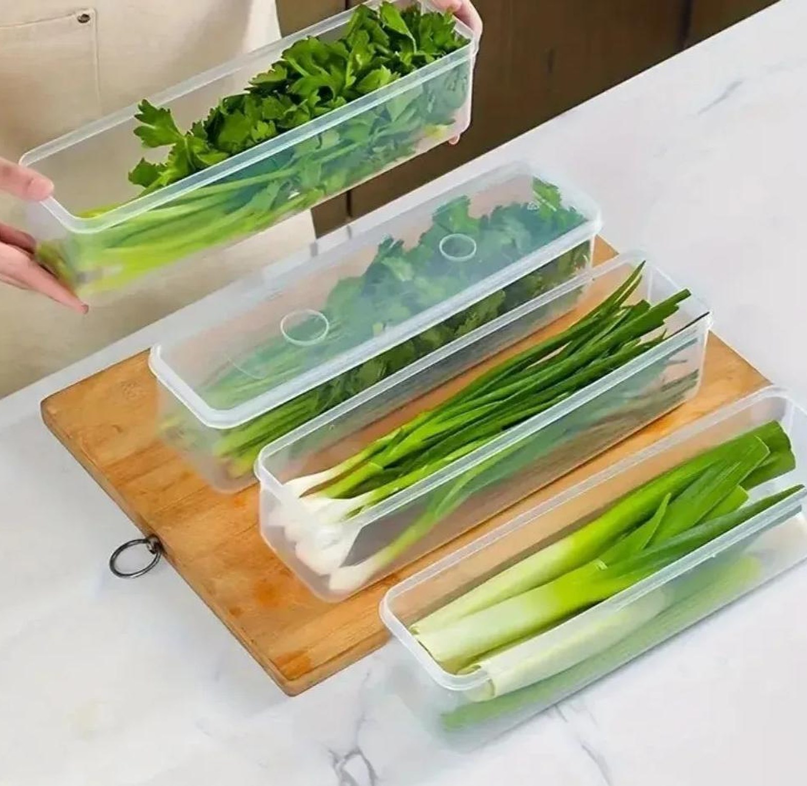 Refrigerator herb storage boxes/ fresh keeping crisper organizer with lid image