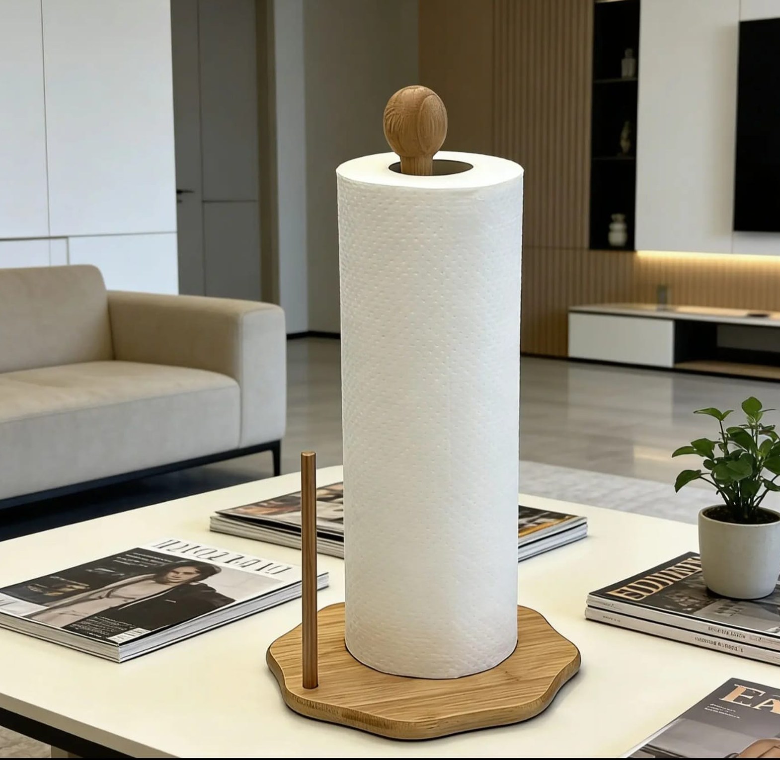 Natural Bamboo Paper Towel Holder with Heavy Base image