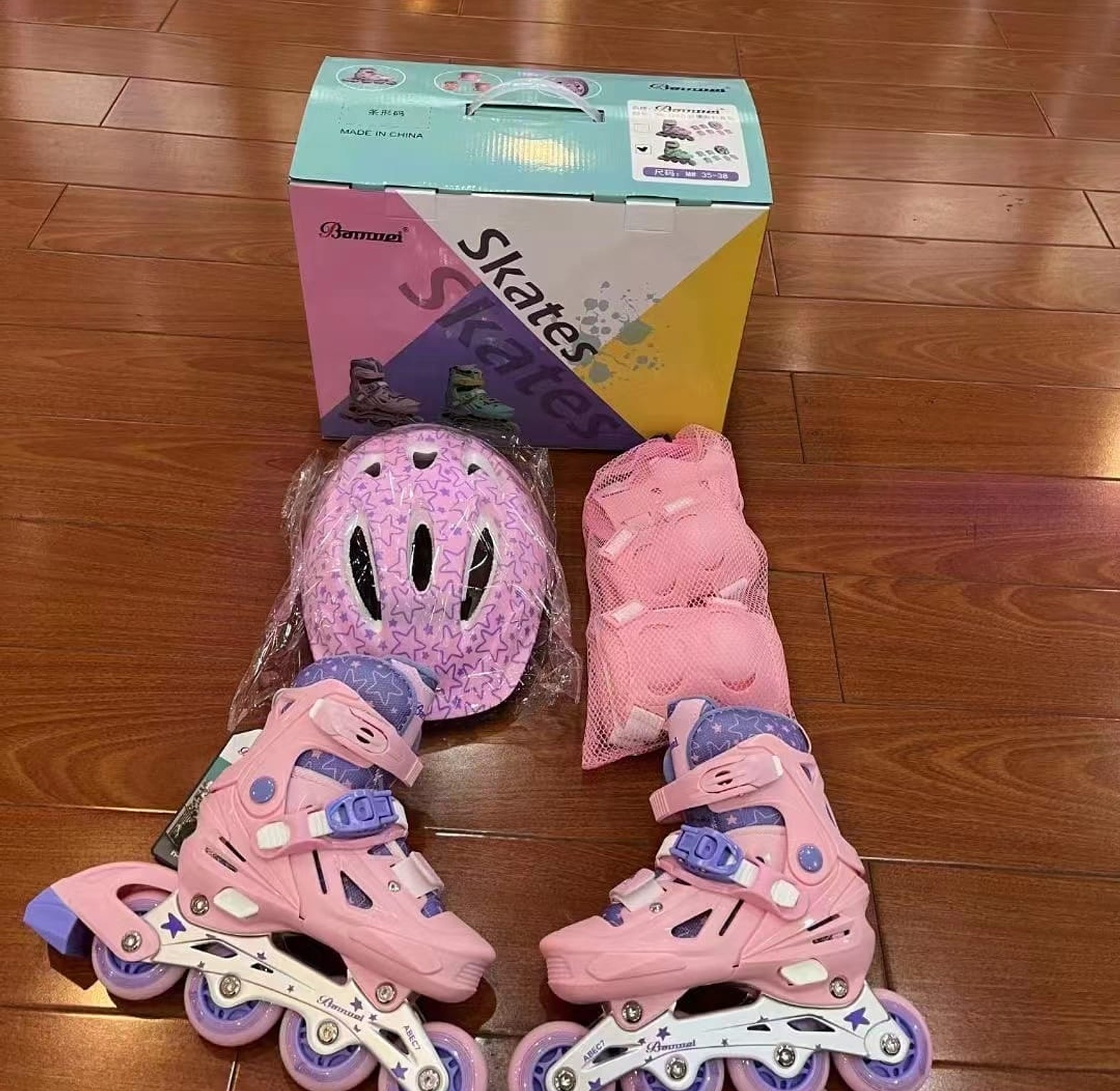 Skates Shoes Full Set. Inline Skates with accompanying protective gear, including a helmet and knee/elbow pads. Size 31 to 42 image