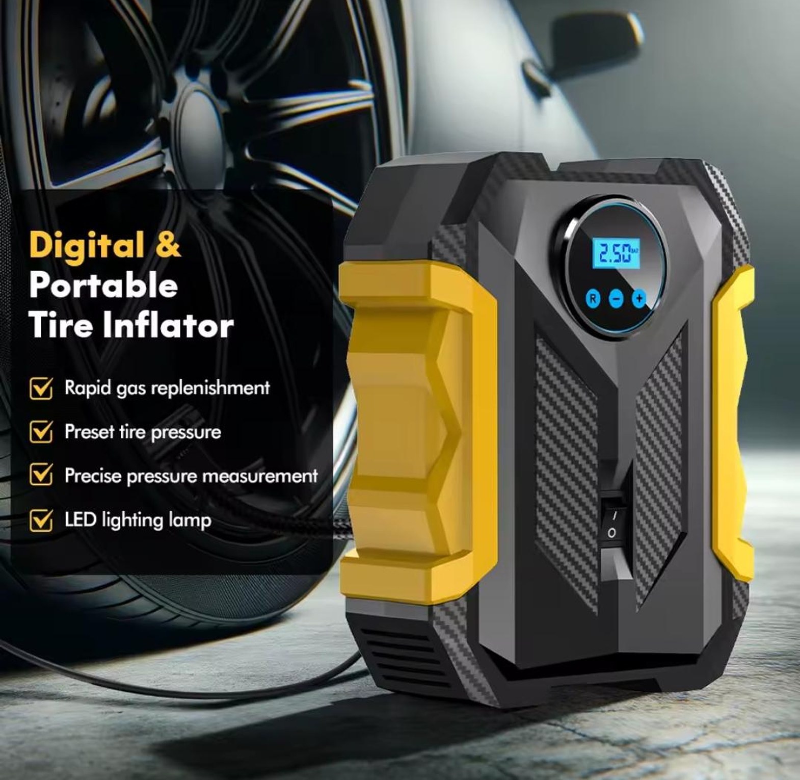 CarSun C1399-1 Portable Digital Car Tire Inflator 12V Air Compressor Pump for Cars, Motorcycles & Bicycles image