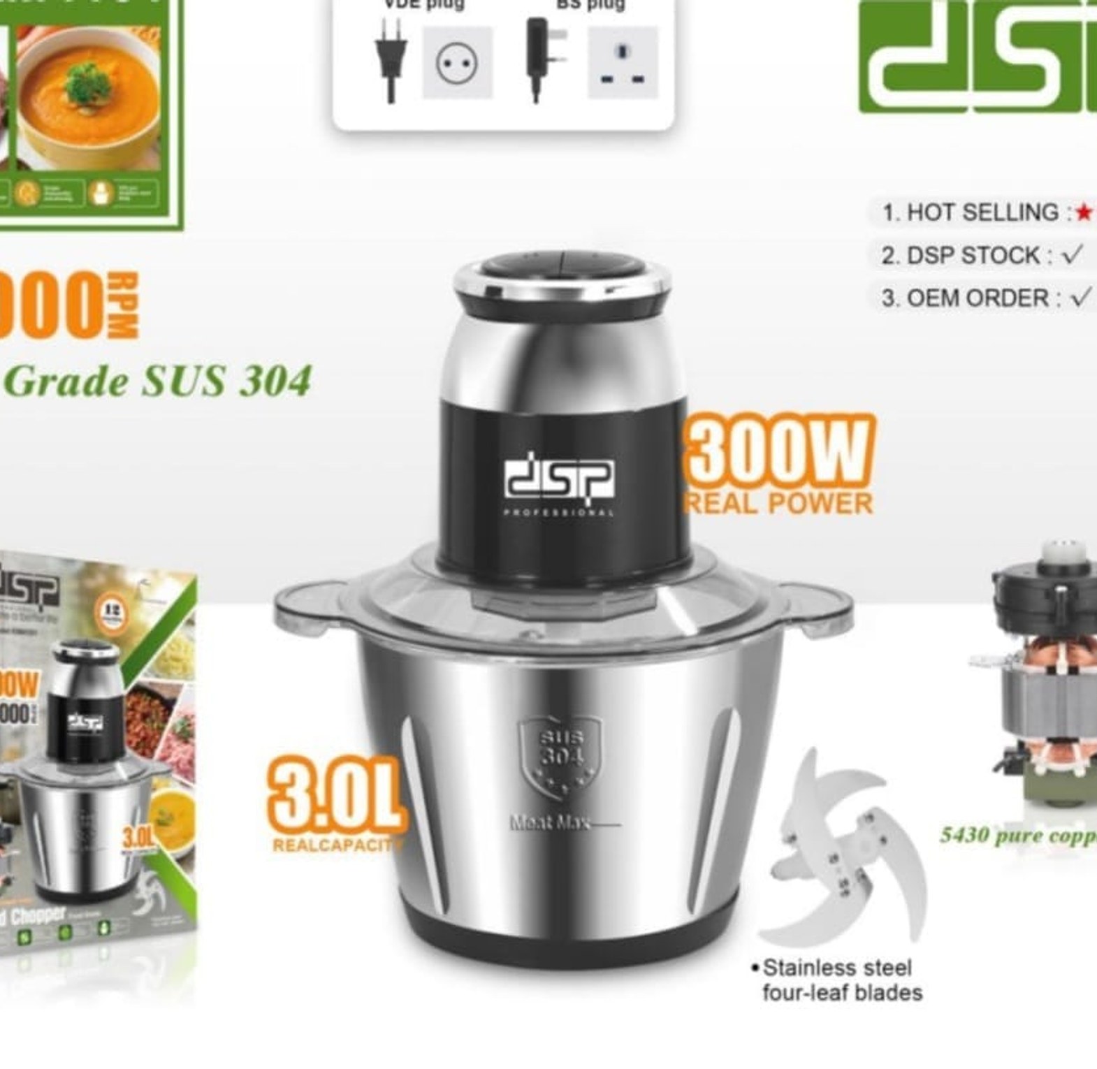 Food Chopper – 3.0L Stainless Steel Electric Chopper with 4-Blade System image