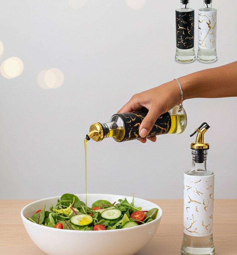 Marble Oil Dispenser Bottle - Glass Oil Vinegar Jar image