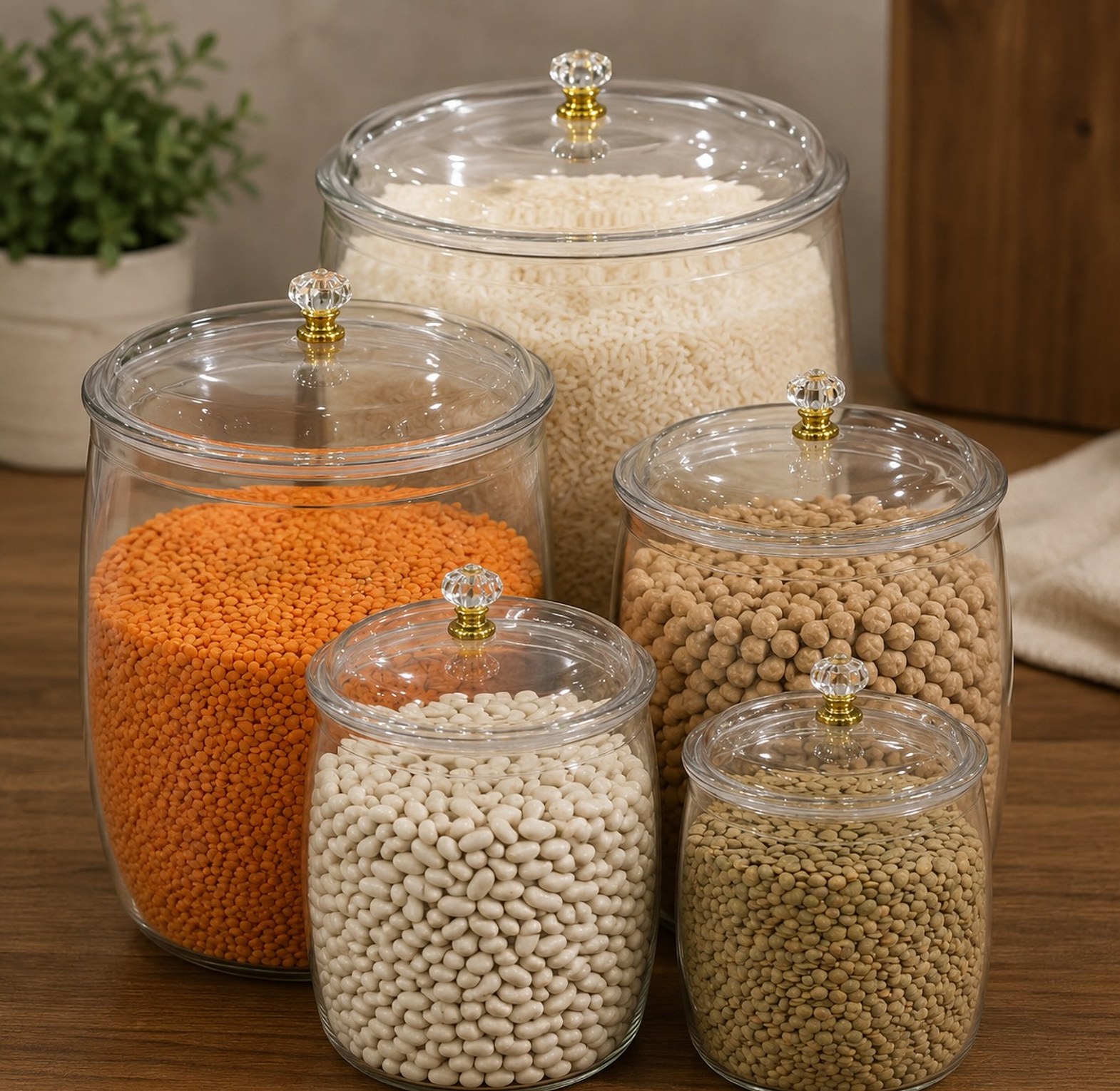 5pc Acrylic Storage Canister Set with Crystal Knobs image