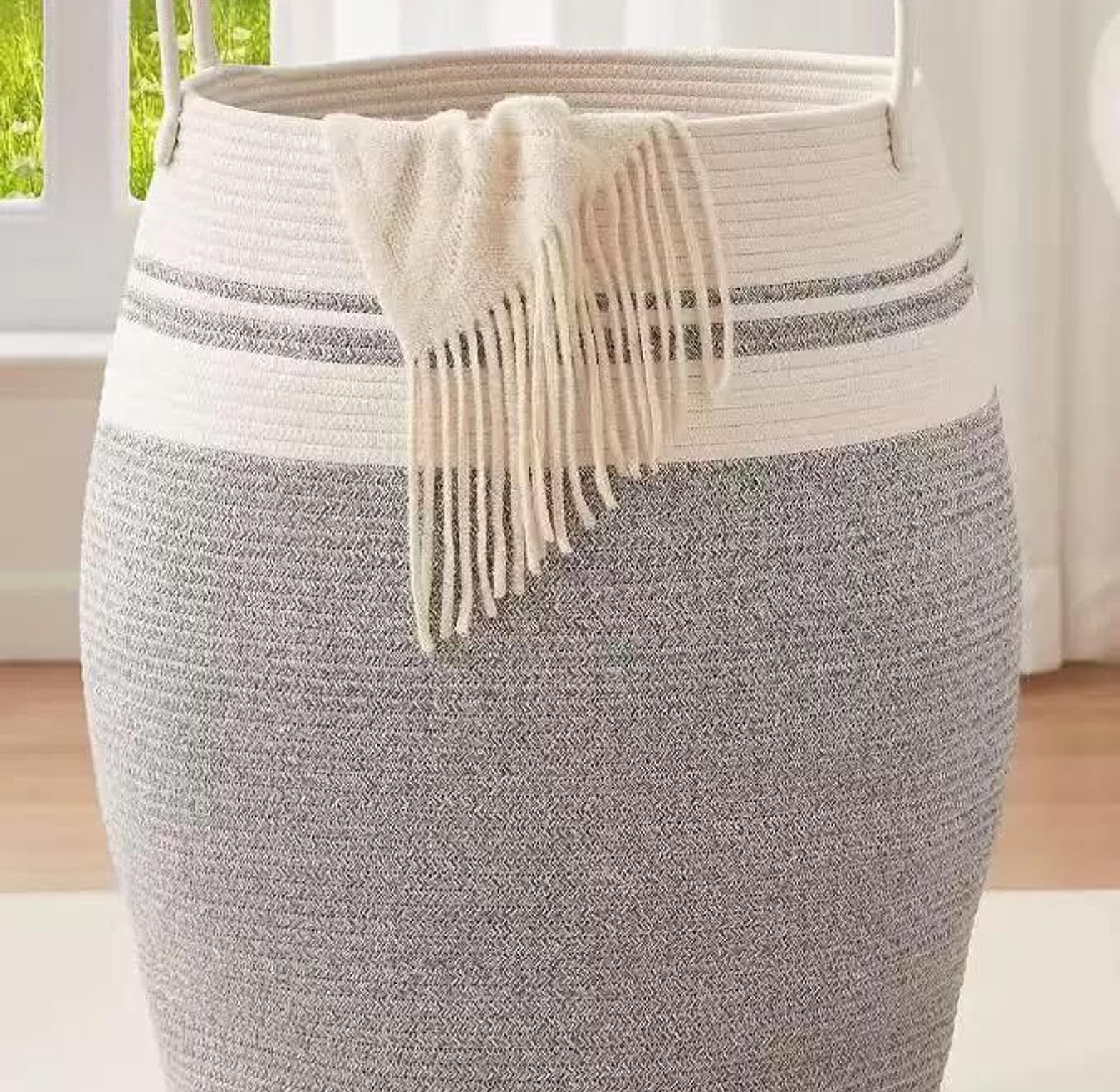 Large 65L Cotton Rope Decorative Woven Basket with Extended Handles image