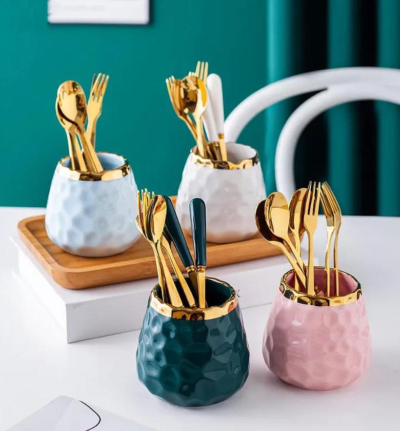 Nordic Light Luxury Fruit Fork and Spoon Ceramic Storage Tank  image