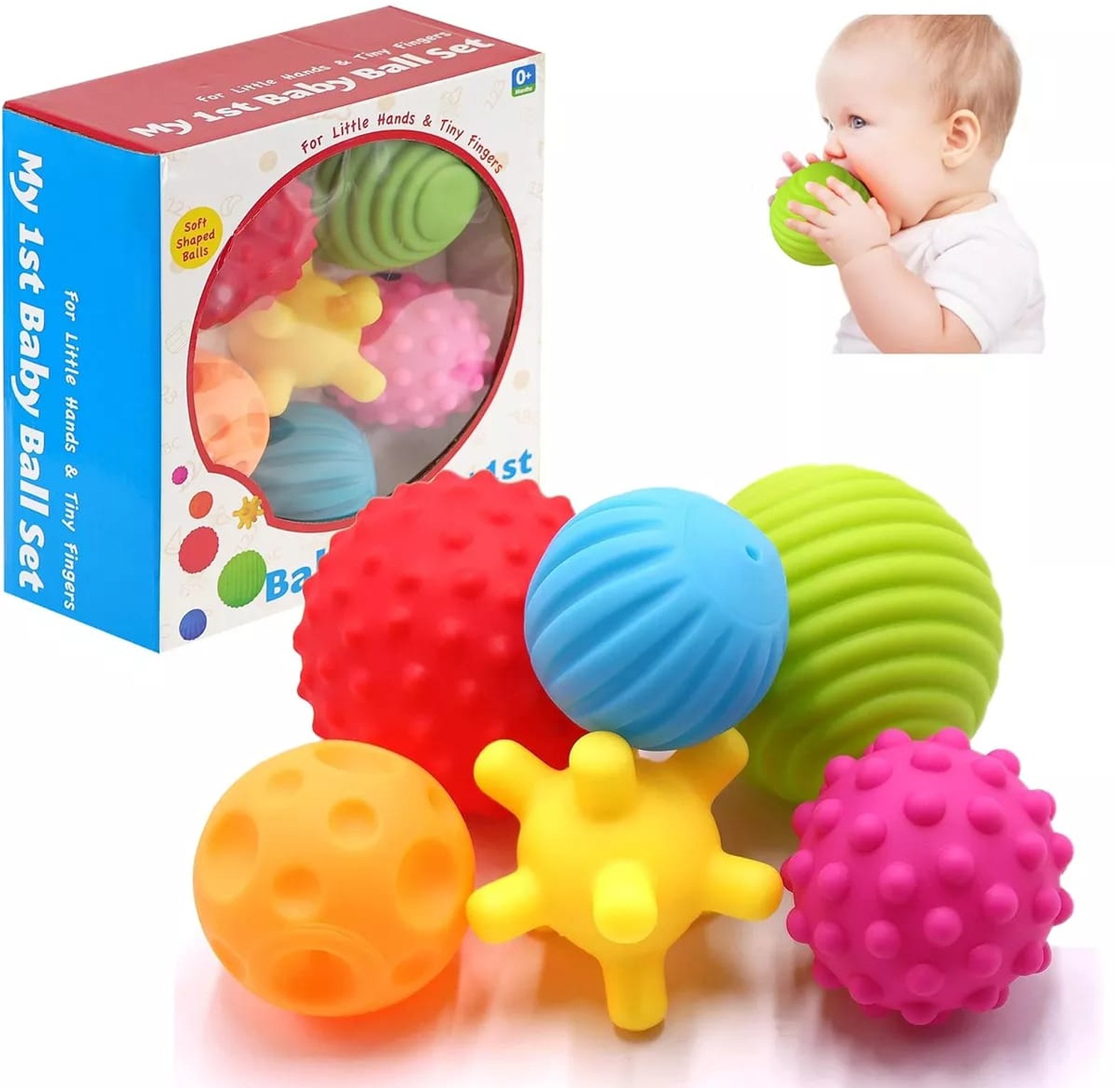 Baby Ball Set Baby Hand Massage 6 Piece Multi-Textured Sensory Toys Soft Balls image
