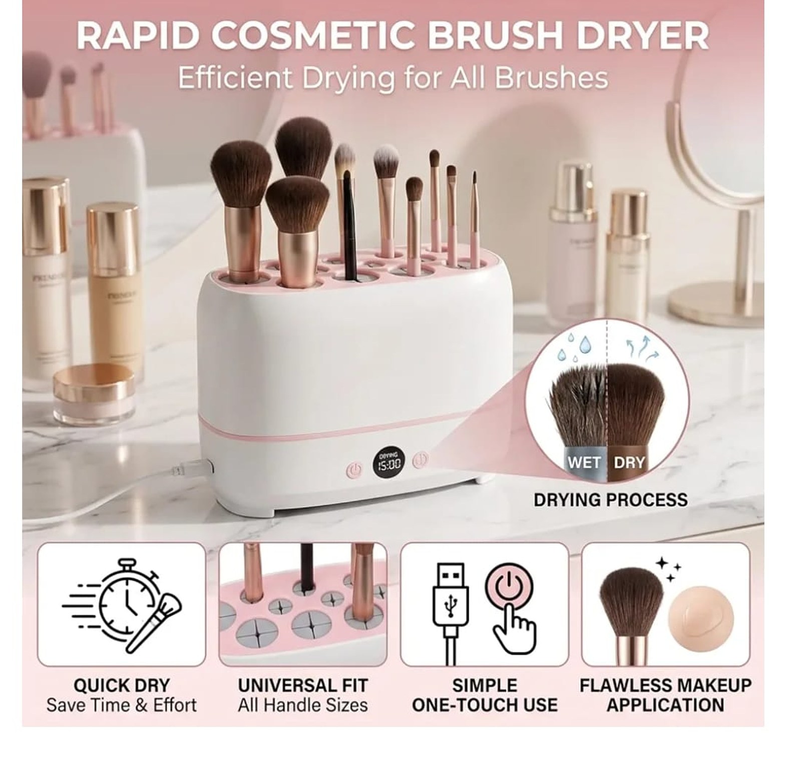 Electric Makeup Brush Dryer Machine 12 Holes Fast Drying USB Powered Beauty Tool image