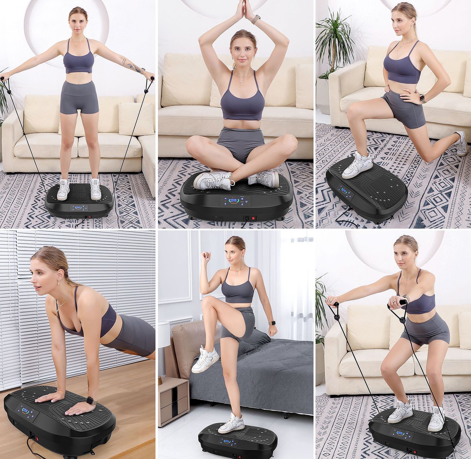 Whole Body Vibration Fitness Platform Machine with Resistance Bands for Home Gym Exercise Training image