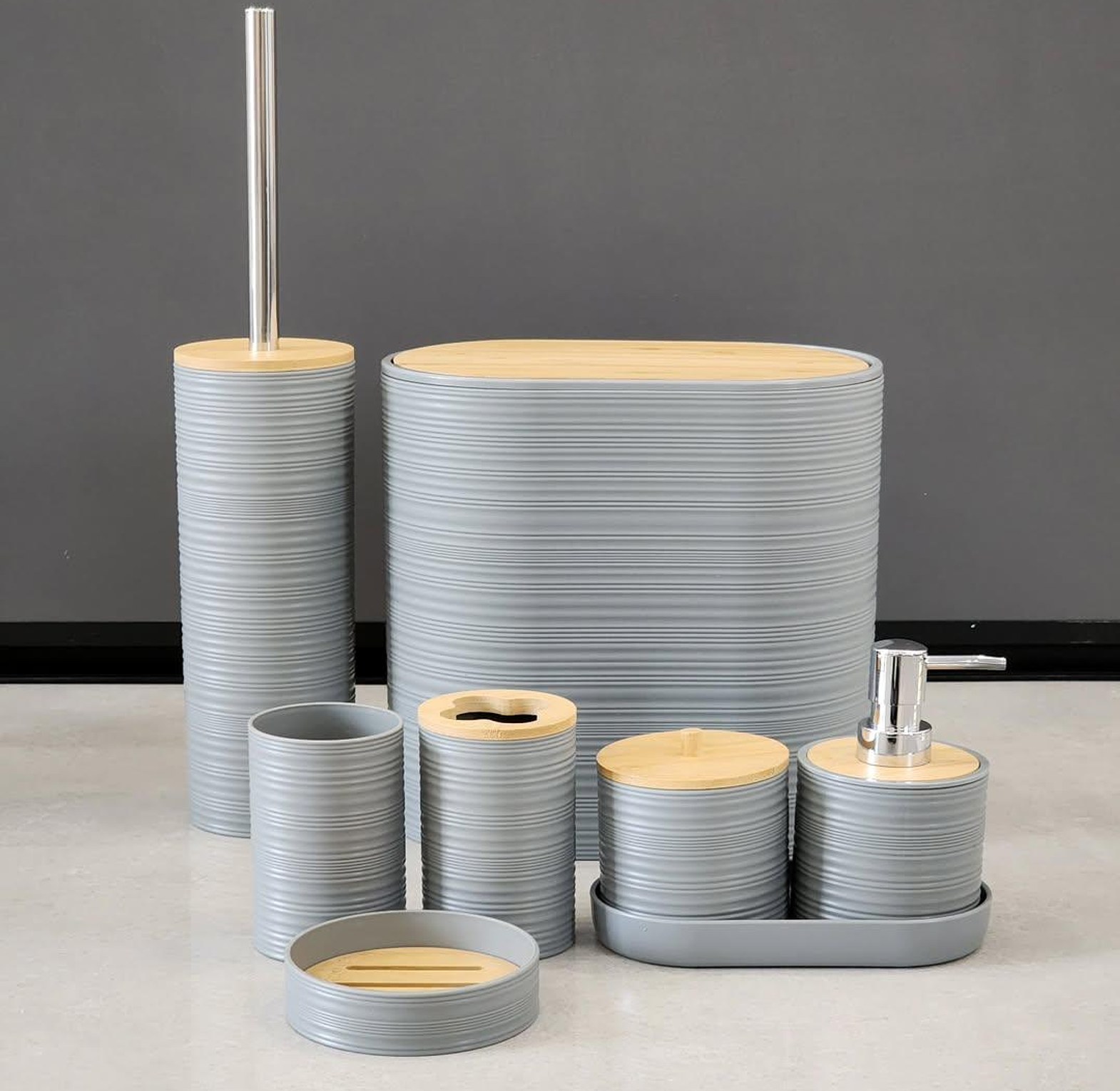 8pcs set Luxury Bathroom Accessories set with bamboo lids image