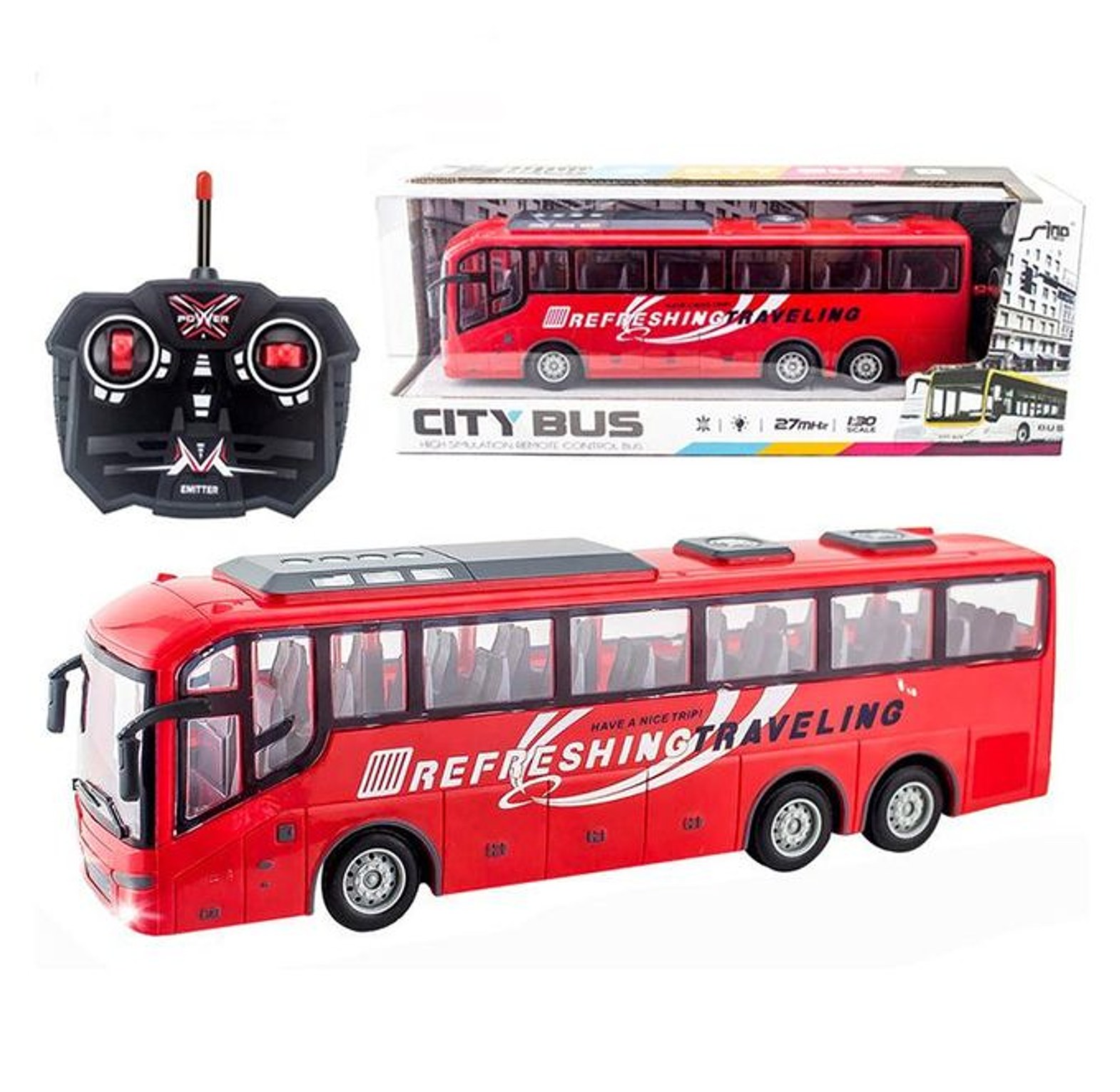 1/30 Rc Bus Electric Remote Control Car with Light Tour Bus School City Model 27Mhz Remote  Controlled Machine Toys for Boys Kids image