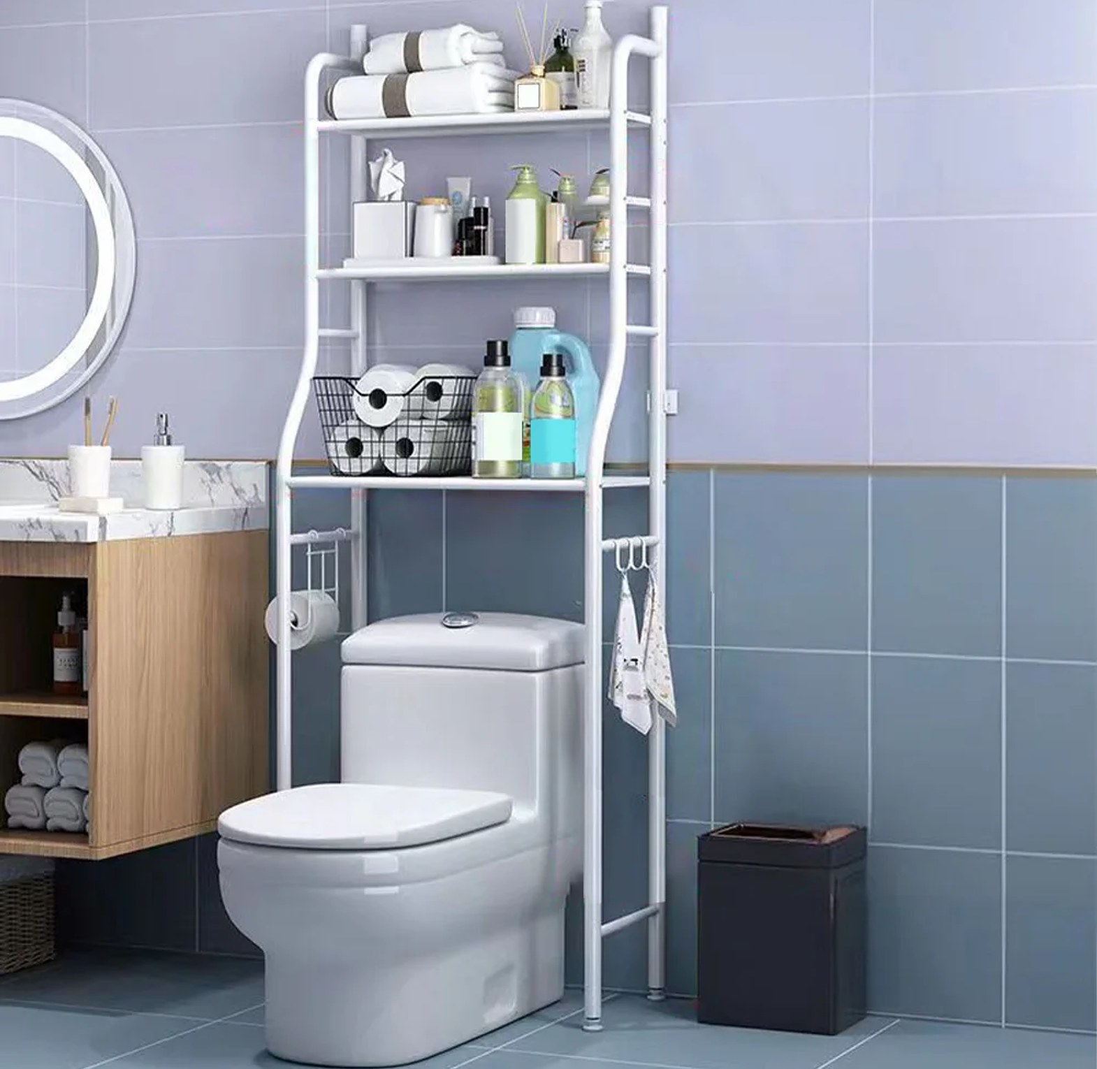 3-Tier Over the Toilet Storage Rack & Bathroom Organizer Shelf - Space Saving Steel Unit for Towels & Toiletries image