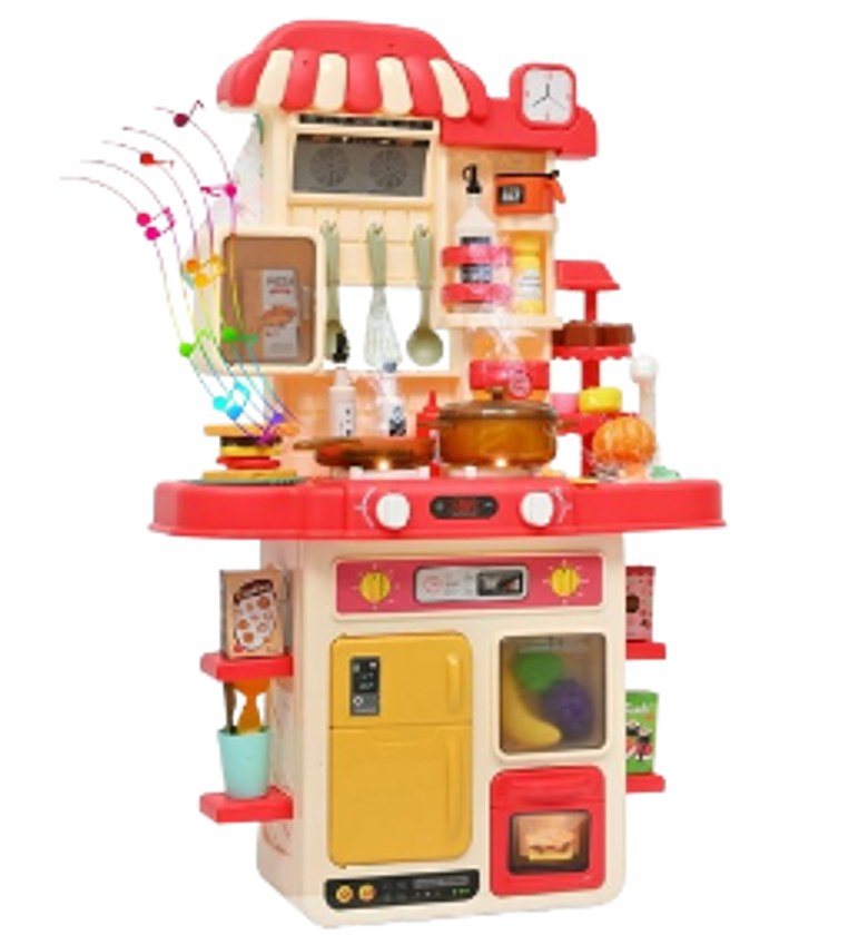48Pcs Kitchen Playset for Boys & Girls, Kid Play Kitchen with Realistic Lights & Sounds, Spray Sink, Pretend Food Toys Kitchen for Toddlers  image