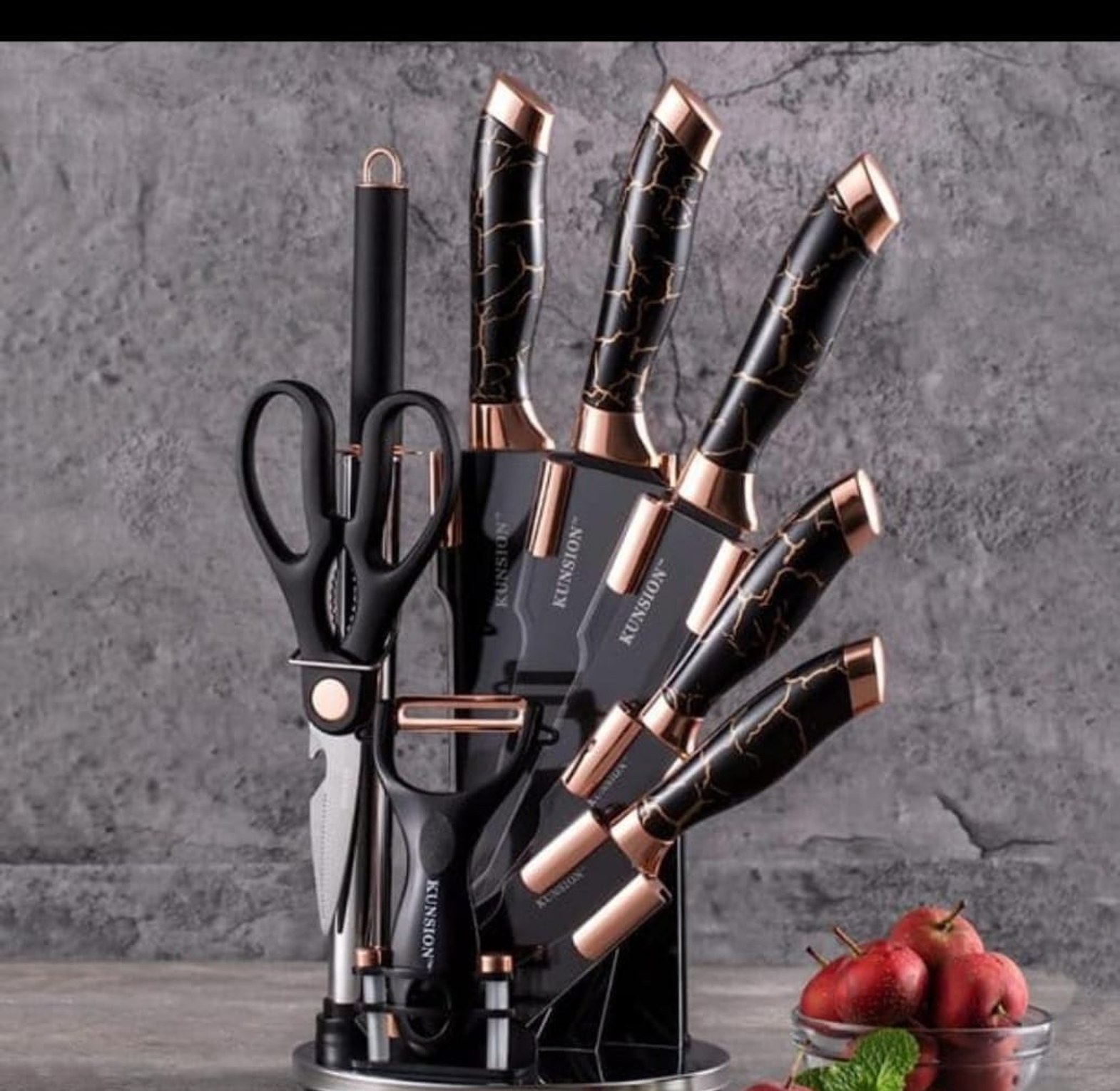 MARBLE BLACK CHEESE 9PC KNIFE SET, CERAMIC HANDLE image