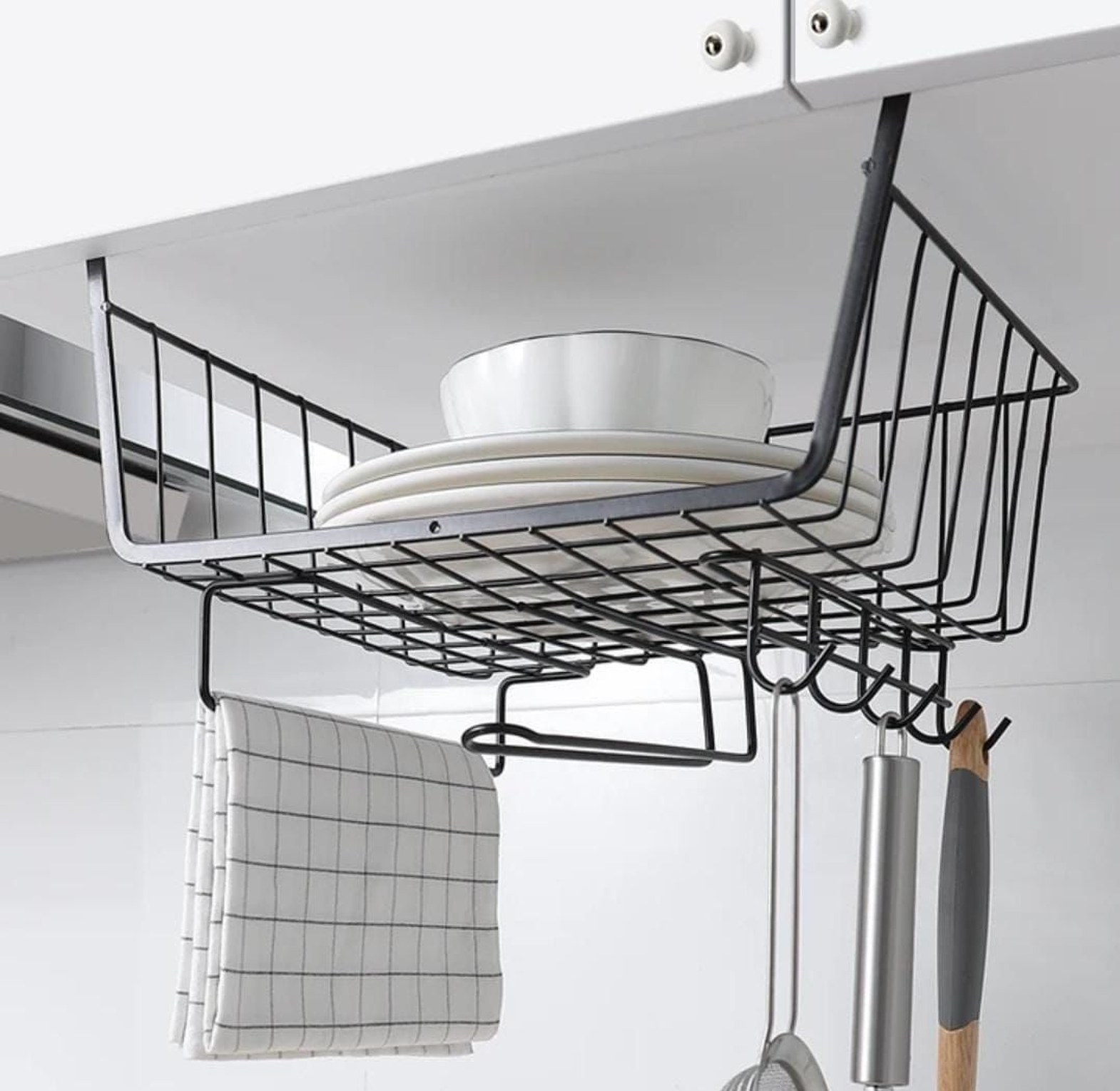 4 in 1 Metallic under shelf rack with hooks  image