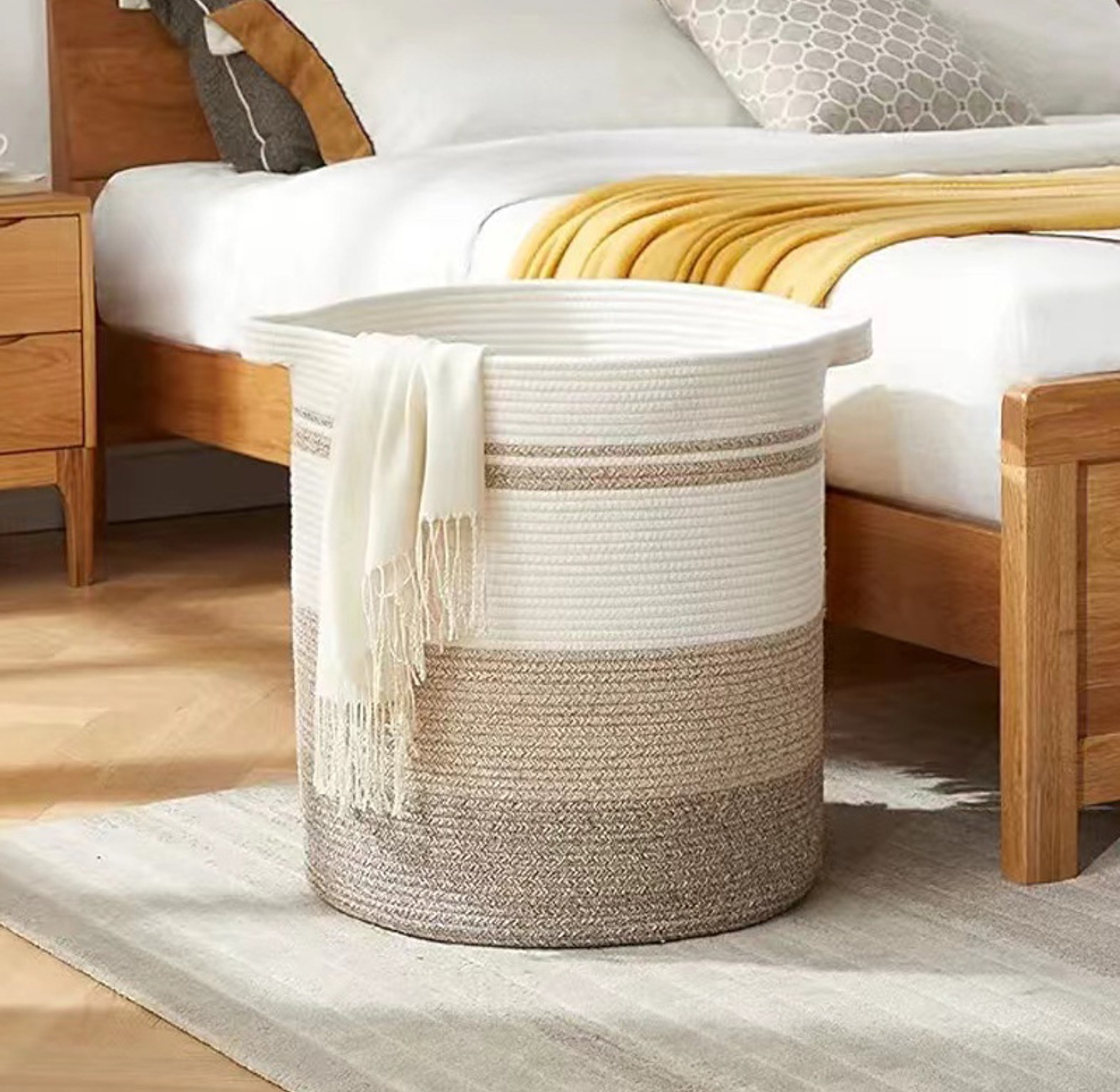 Large Handwoven Cotton Rope Laundry Basket image