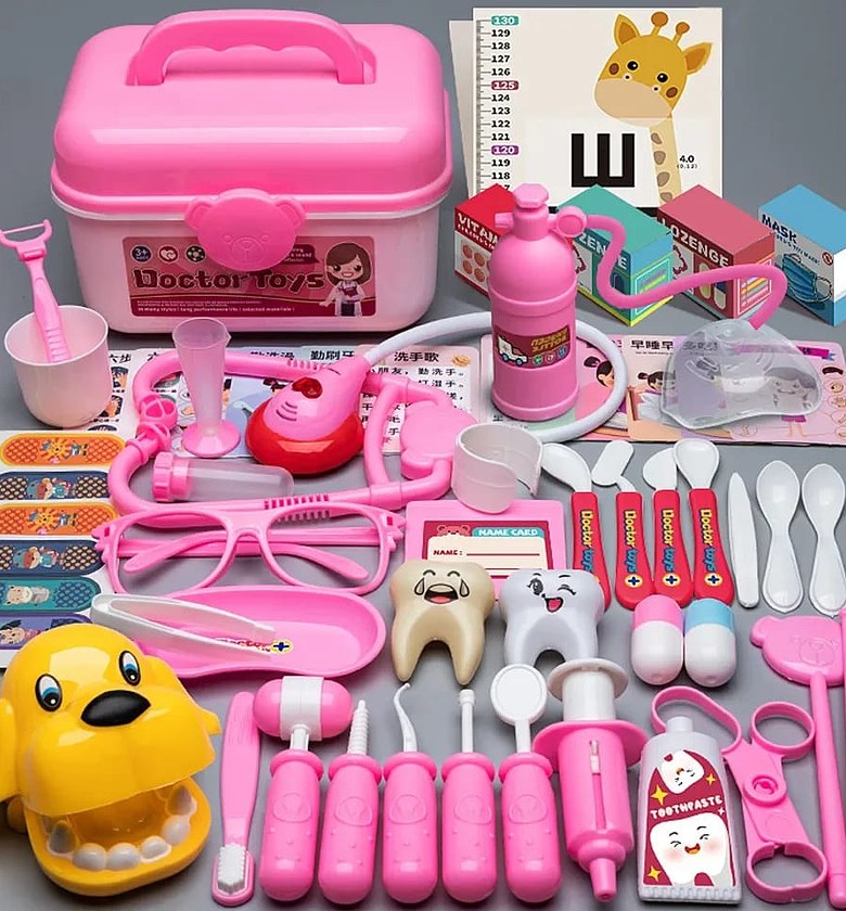 Doctor Playset Medical Kit Contains Children's Injections, Lighted play stethoscope for kids, dentist kit  image