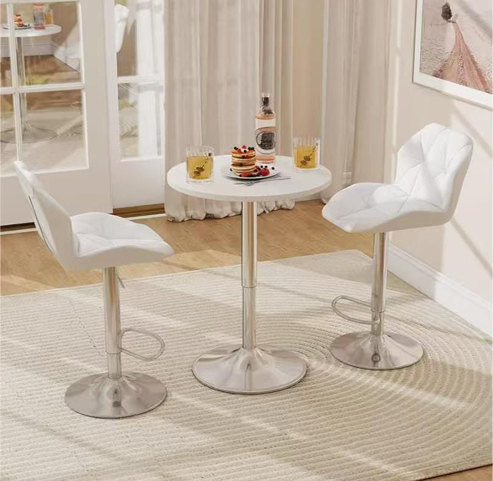 Pure Leather Modern Adjustable Bar Stool 1pc image
