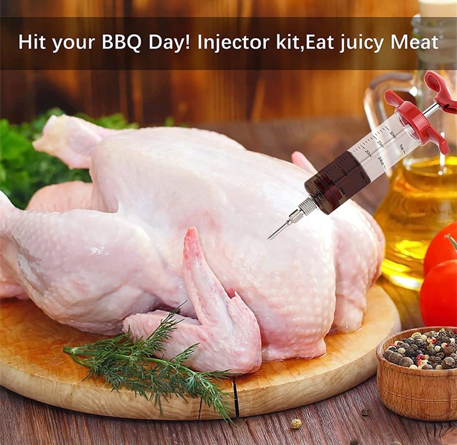 Chef Grade Meat Injector Syringe Marinade Flavor Pump with Stainless Steel Needle for Juicy Chicken & Choma image