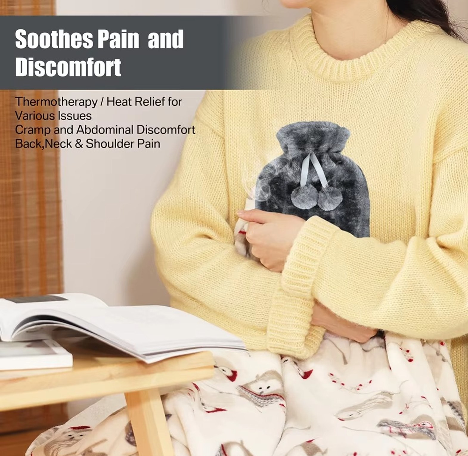 2L Premium Hot Water Bottle with Removable Plush Faux Fur Cover for Pain Relief and Warmth - High Quality Rubber Bag image