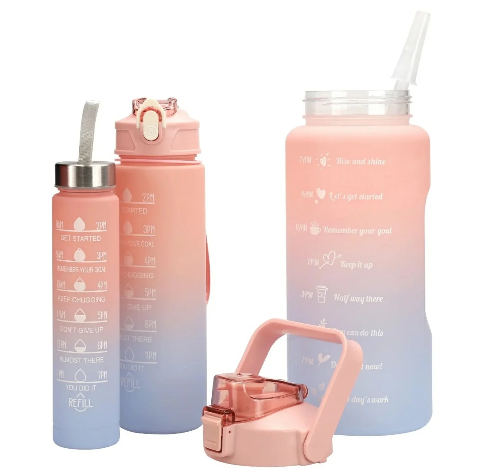 3-Piece Motivational Gradient Water Bottle Set with Time Markers image