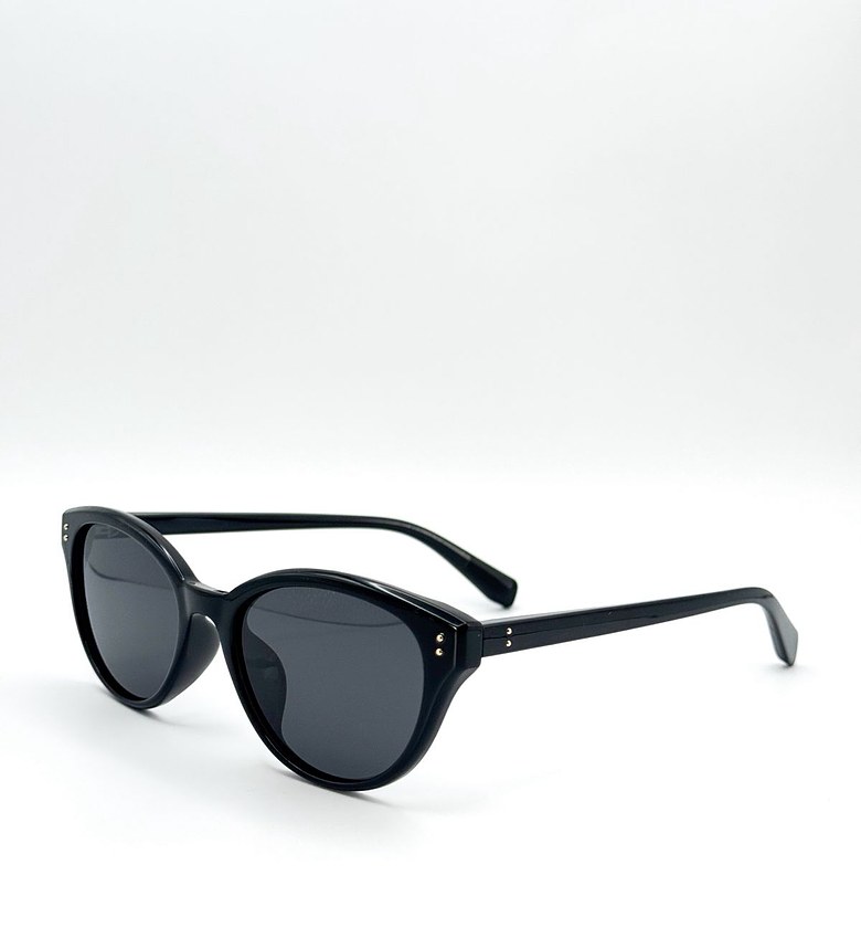 Glossy Black Round Cat-Eye Sunglasses image