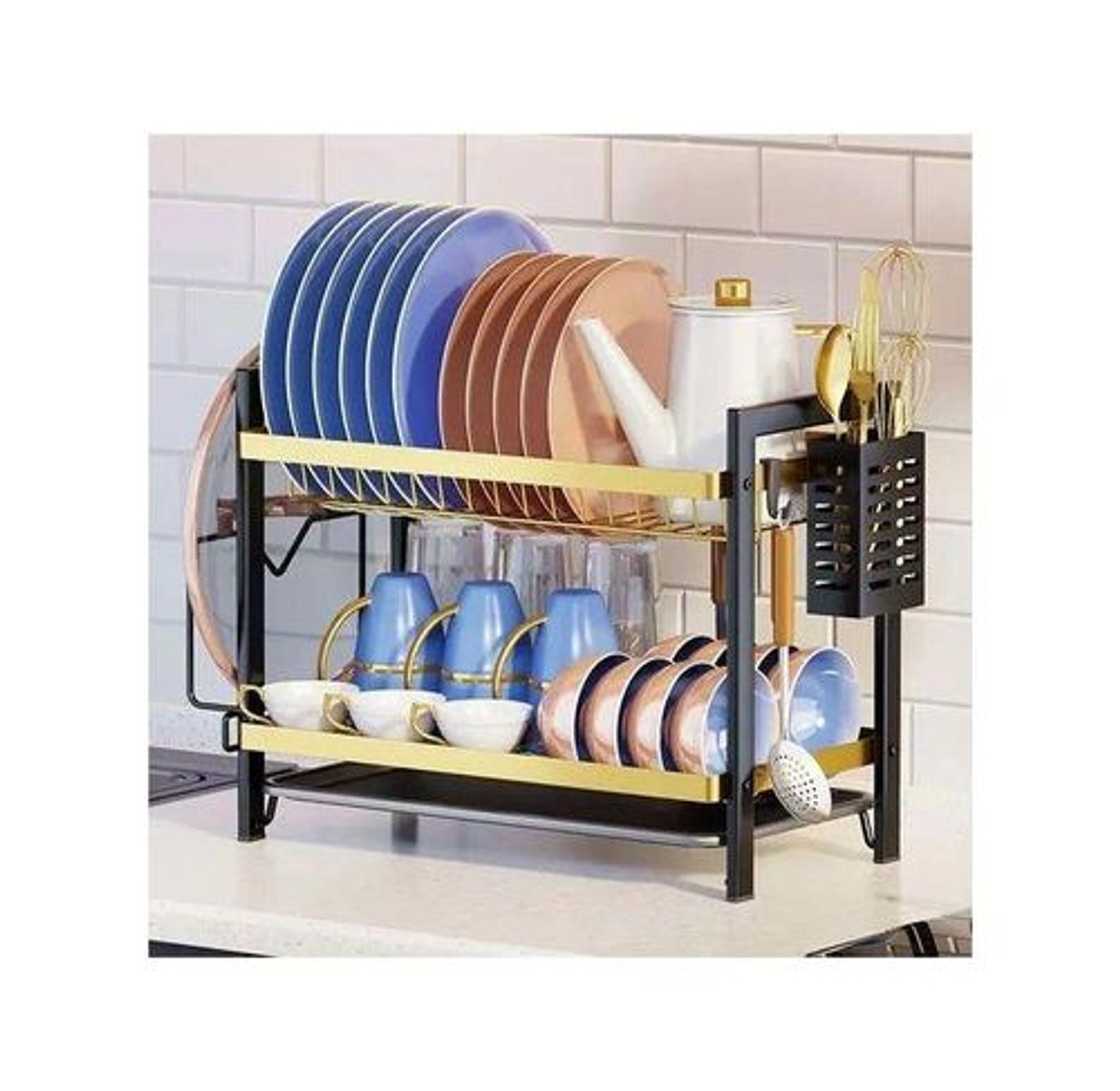 Dish Rack 2 Layered Advanced New Model With Gold And Black image