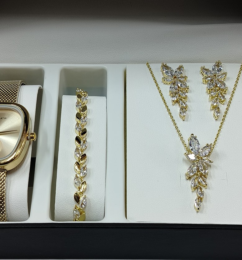 Watch and necklace, earrings & bracelet jewellery set  image