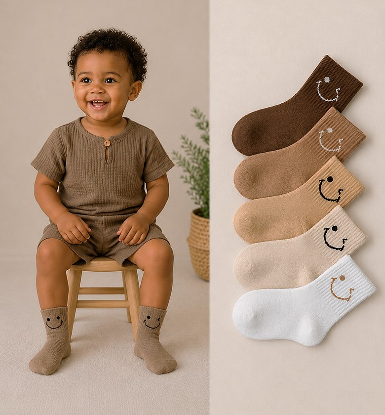 Smiley Cotton Kids Socks – 5 Pair Set image