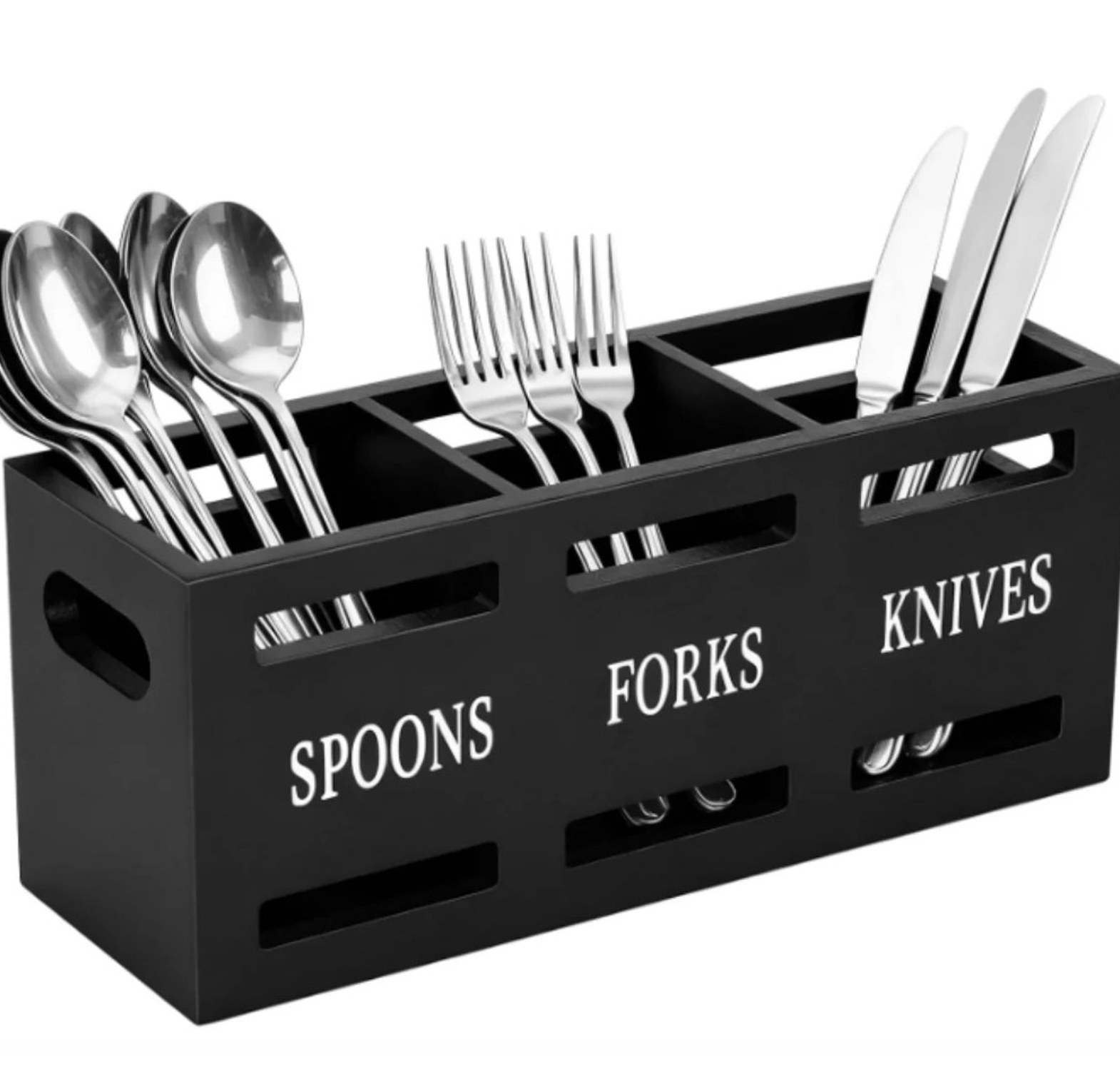 Wooden partitioned cutlery/utensils holder image