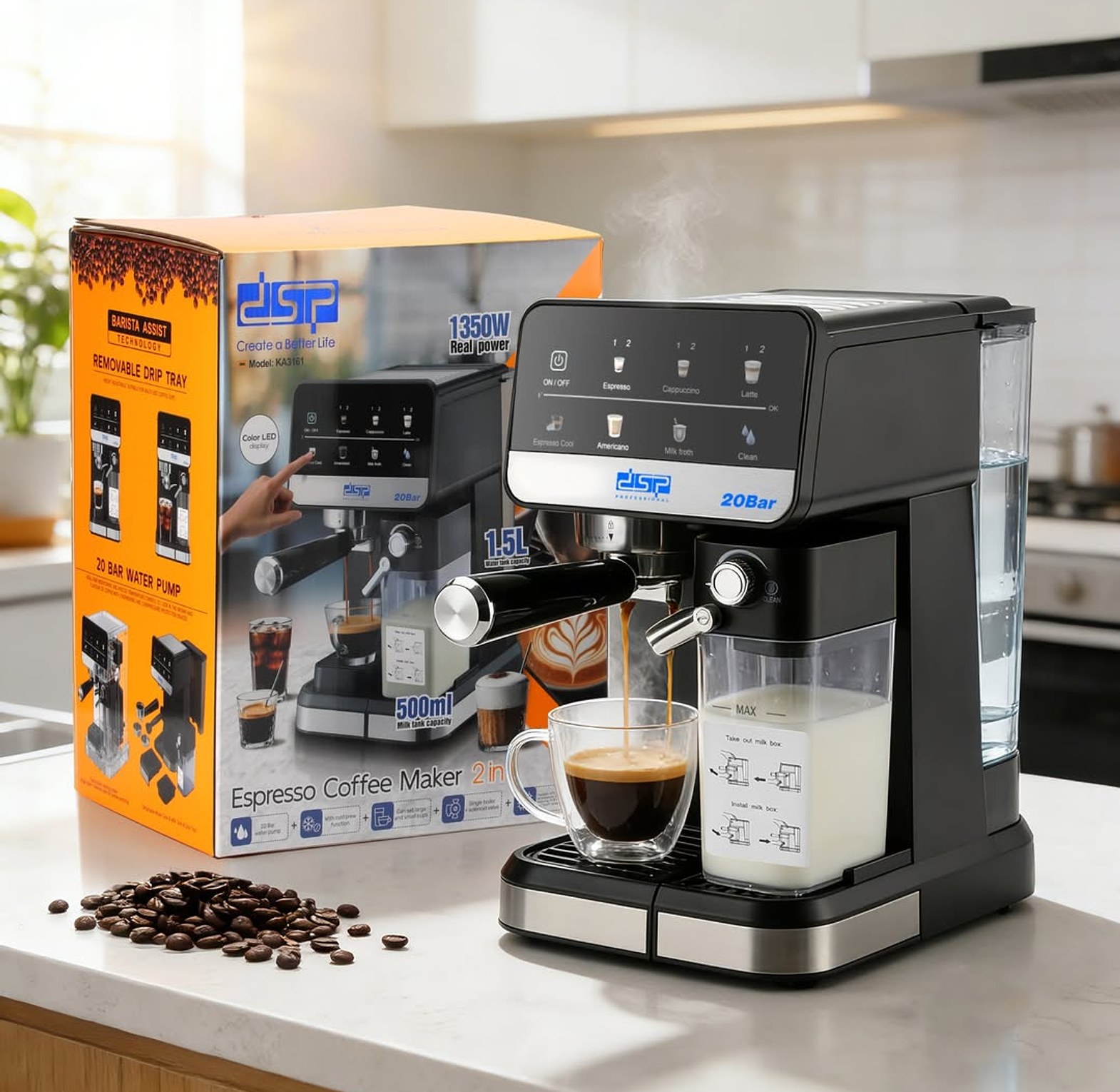 DSP Expresso Coffee Maker with ULKA 20 Bar Pump & Automatic Milk Frother image