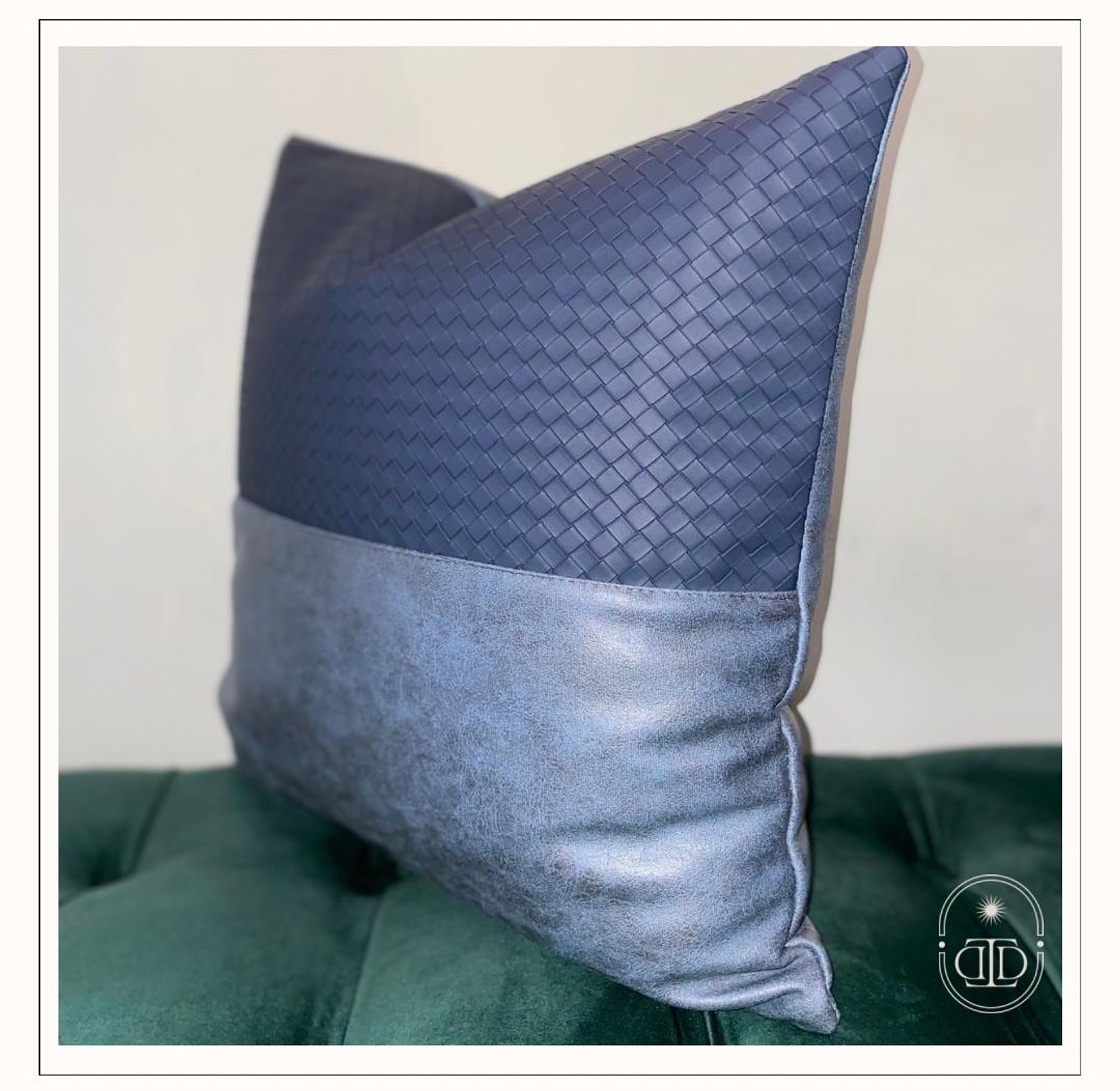 Navy blue nordic luxury leather cushion cover image