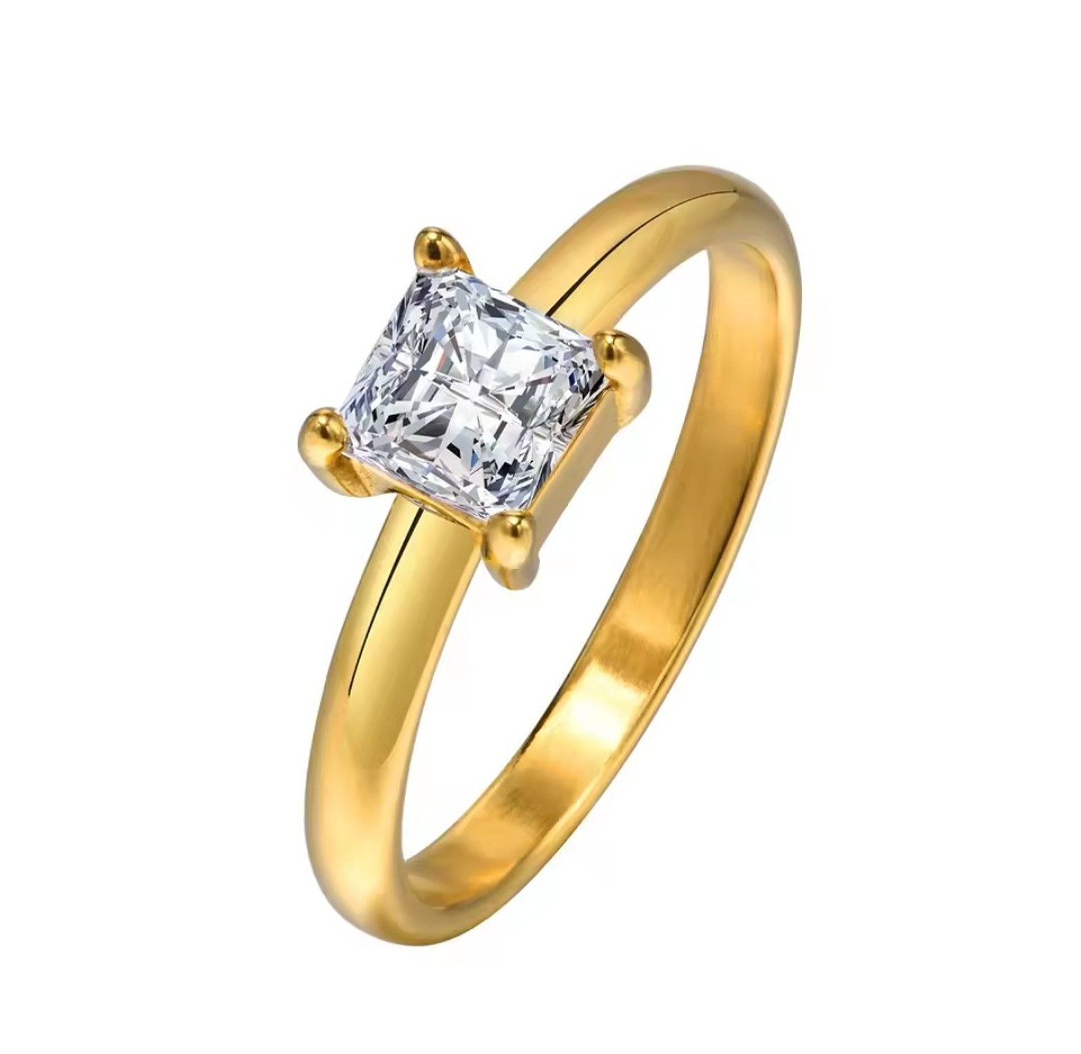 Square gold plated stainless steel cubic zirconia engagement ring  image