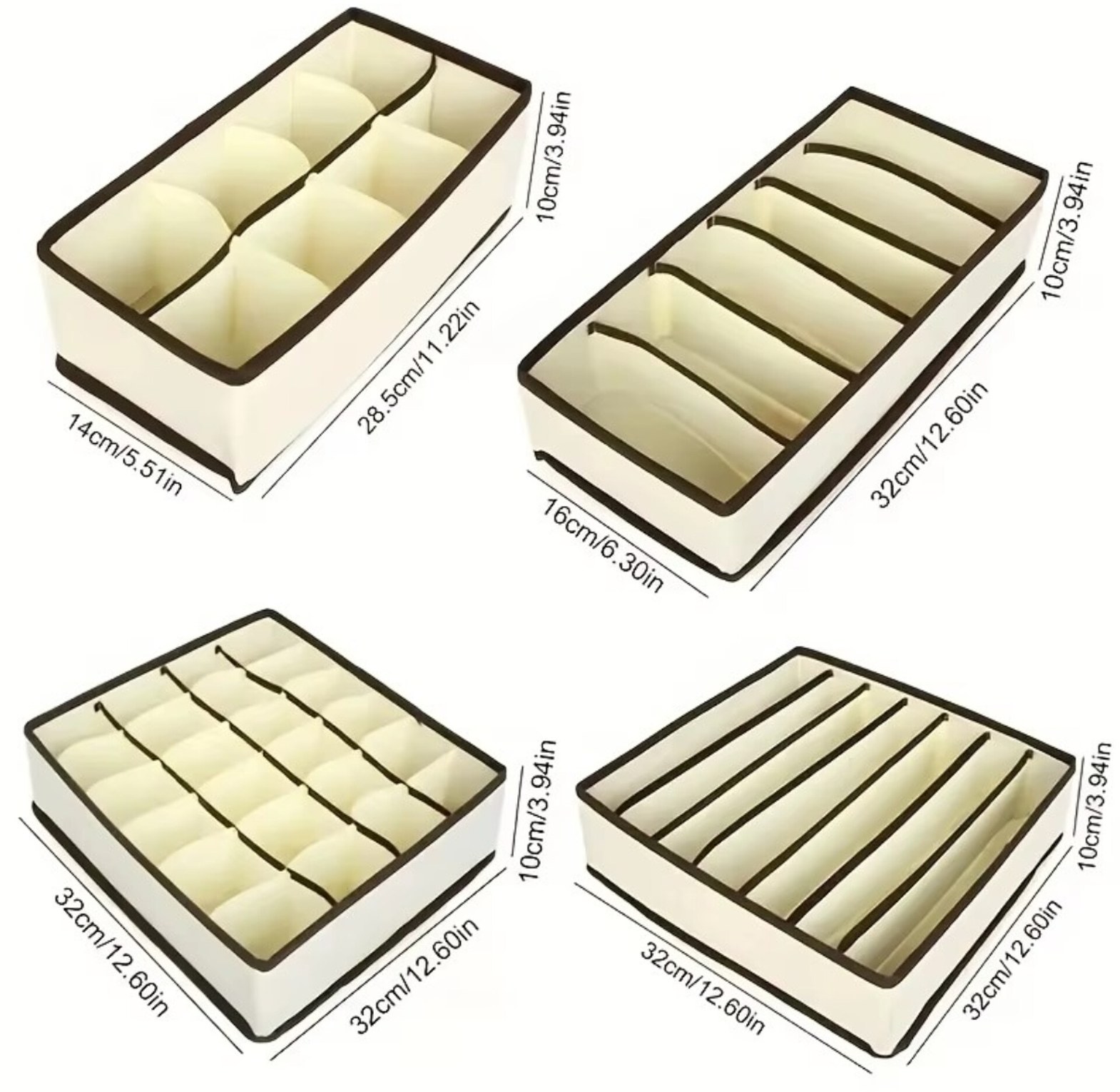 4-Piece Foldable Underwear Drawer Organizer Set for Bras, Socks and Ties - Premium Fabric Closet Dividers & Storage Solutions image