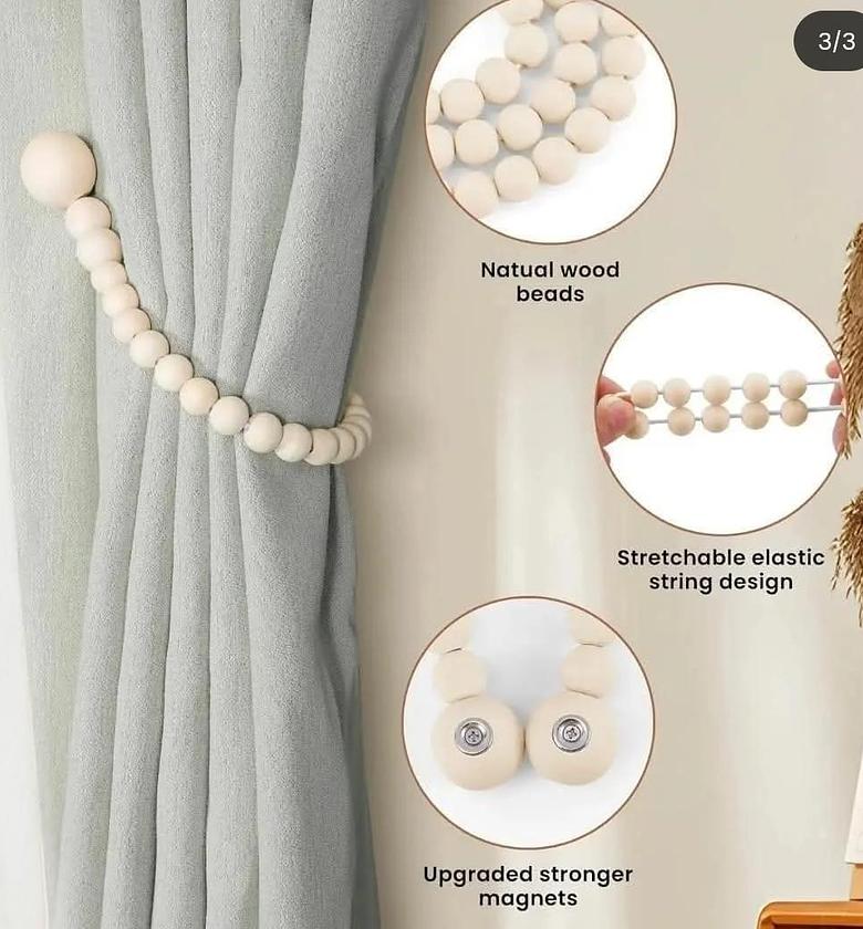 2pcs tassel curtain tie backs with wooden beads. image