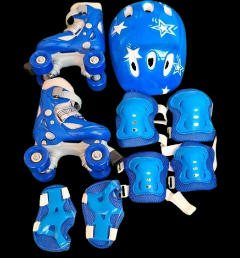 SKATE SHOES. Skates 4 Wheel Full Set Full With protective gear: helmet, elbow pads, knee pads, wrist guards size 26 to 38 image