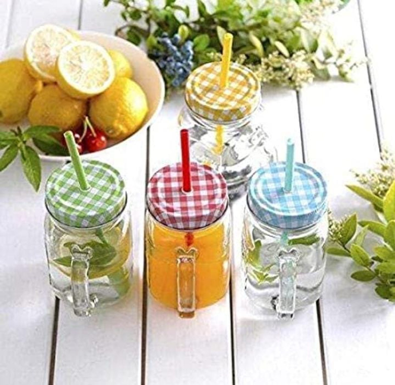 Mason Jar With Handle, Cover & Reusable Straw image