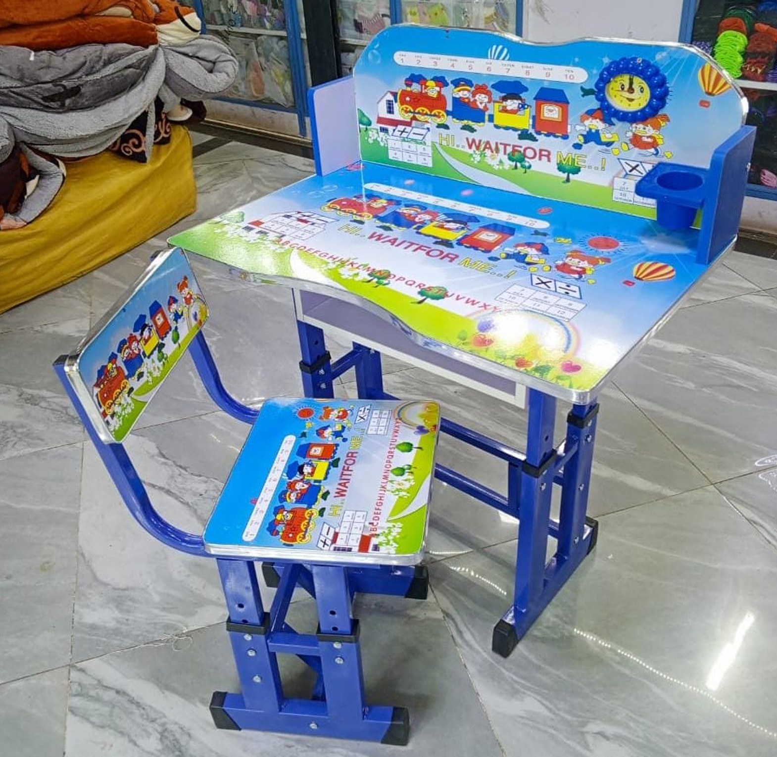 STUDY TABLE. Cartoon Themed Kids Study Table Plus A Chair Mcqueen image