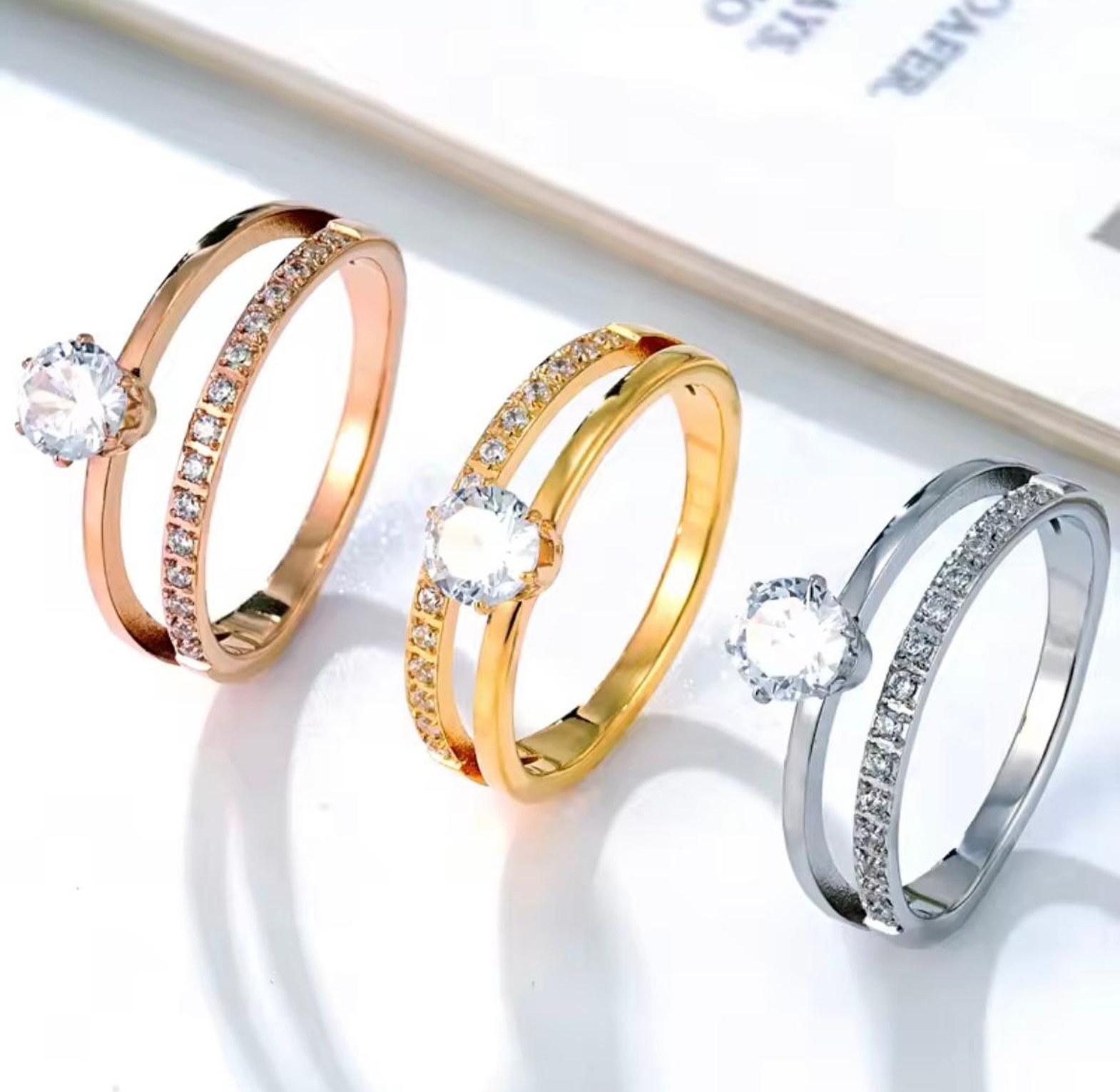 Stainless Steel Dual-Band Solitaire Ring image