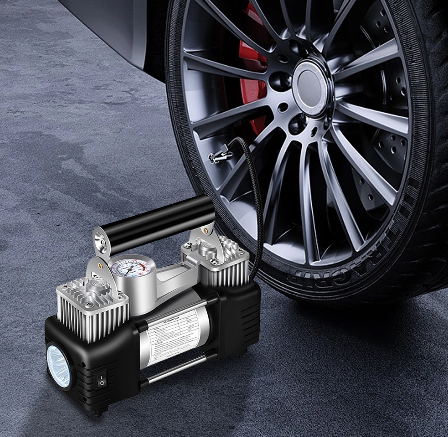 2 Cylinder Heavy Duty Car Air Compressor 12V Portable Tire Inflator Pump with Battery Clamps & Storage Bag, Nairobi Kenya image