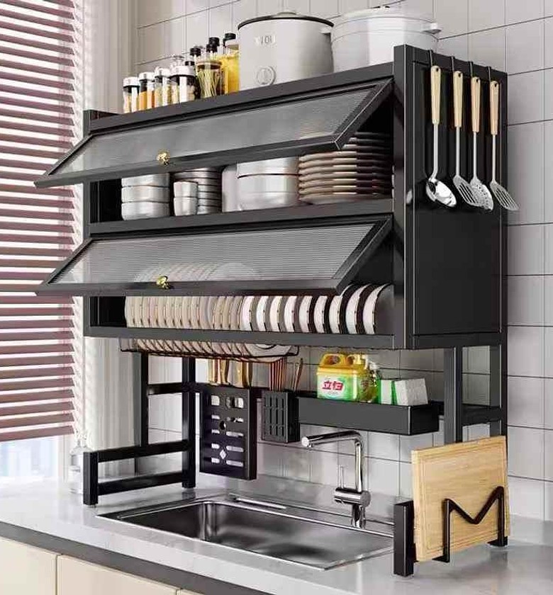 2-Layer Over-the-Sink Dish Rack with Acrylic Glass Cover (65cm) image